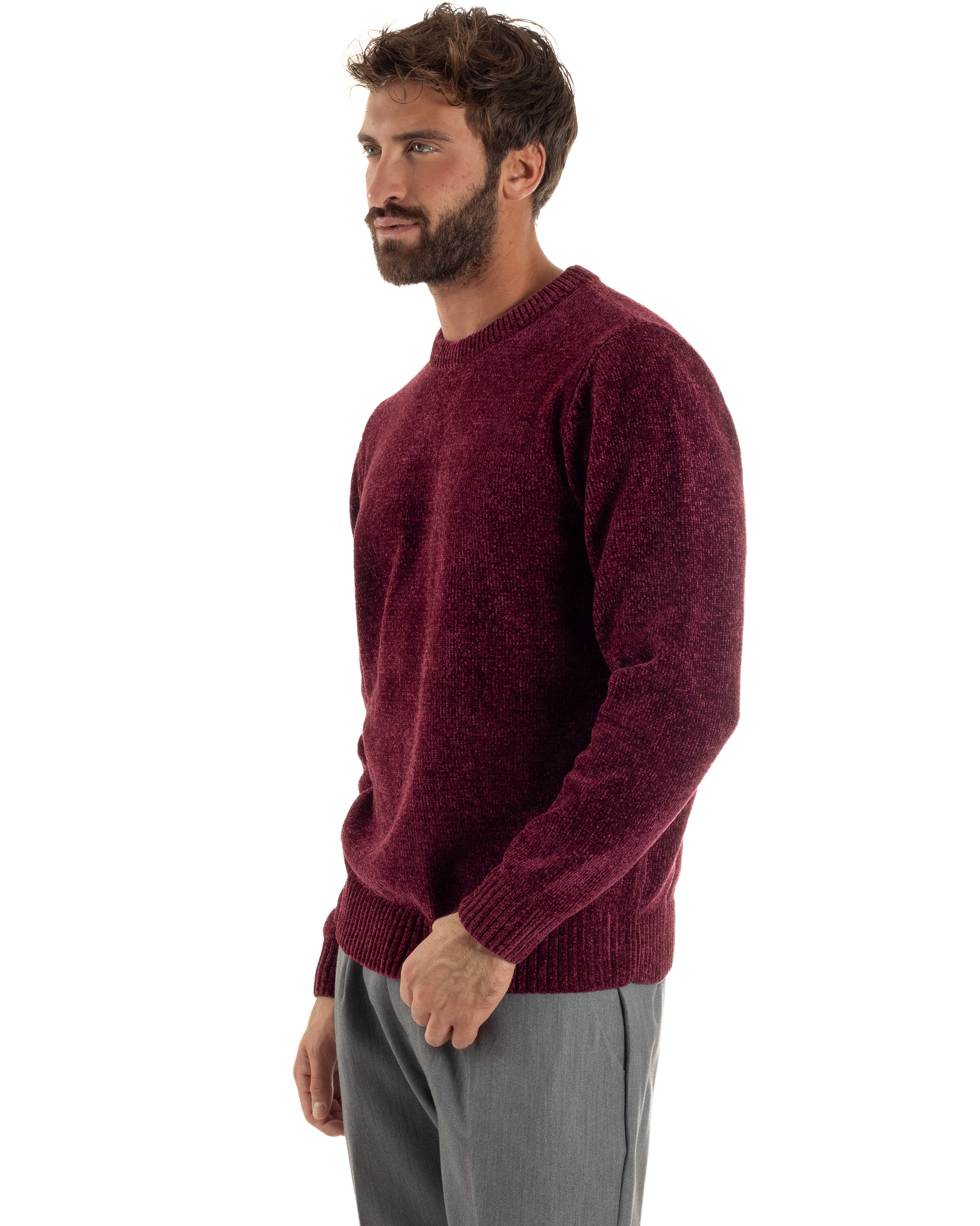Maglioncino Uomo Ciniglia Regular Fit Maglia Basic Bordeaux M3051A