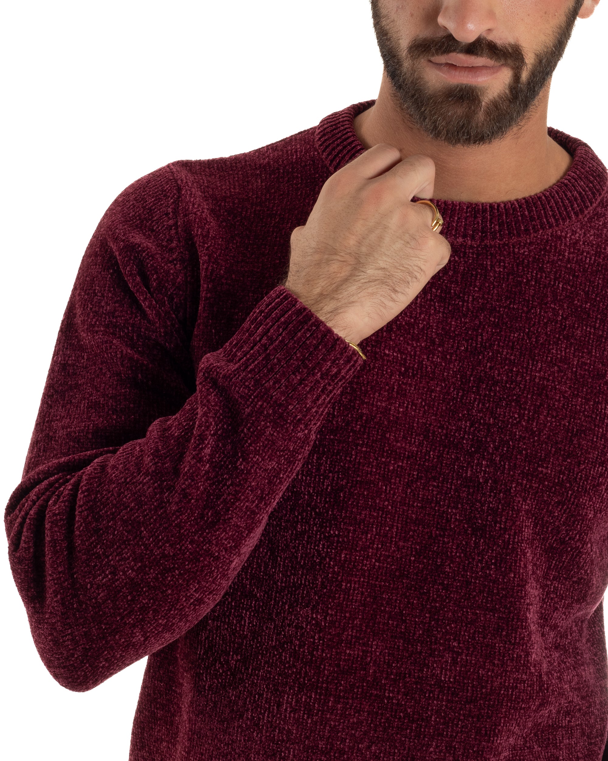 Maglioncino Uomo Ciniglia Regular Fit Maglia Basic Bordeaux M3051A