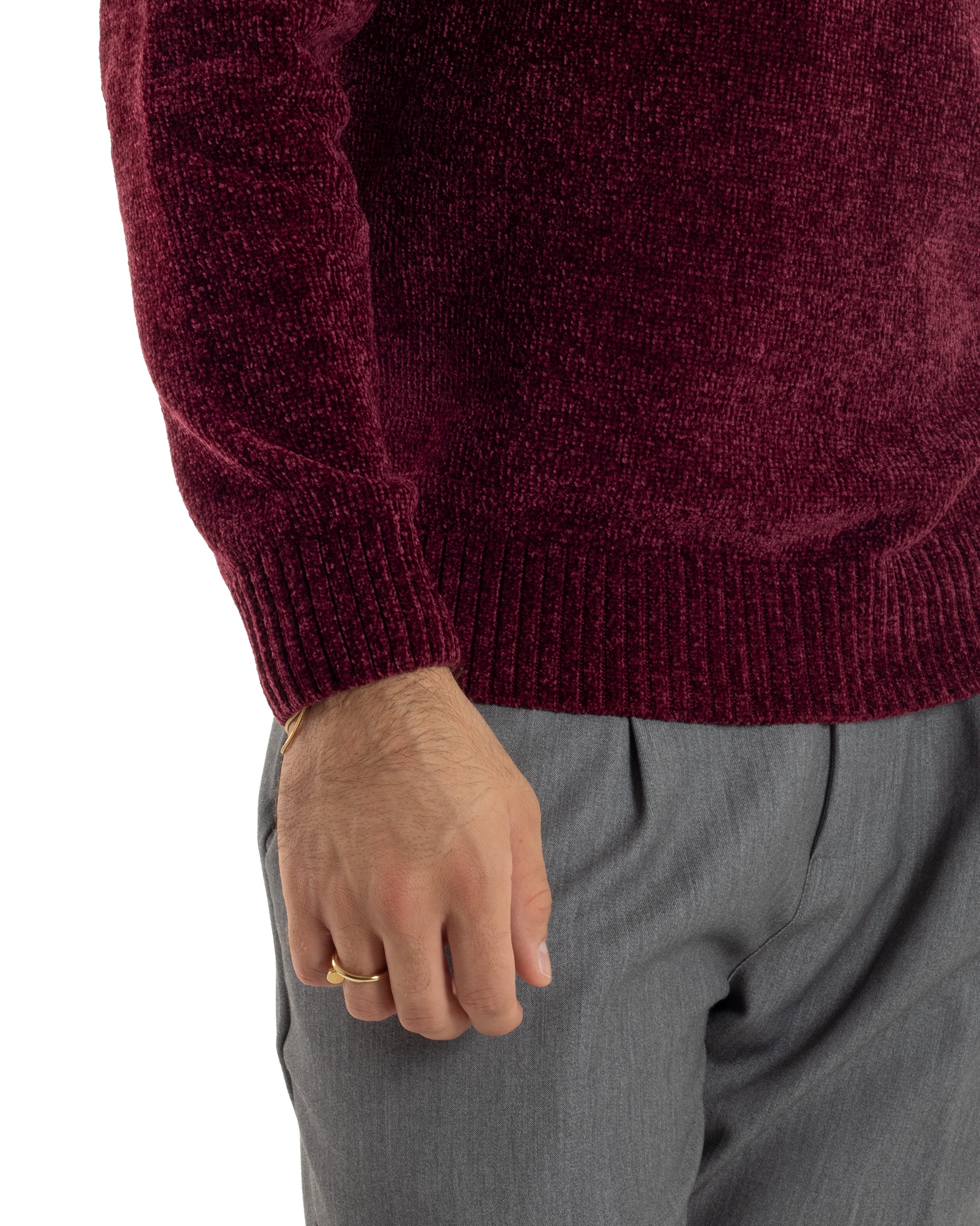 Maglioncino Uomo Ciniglia Regular Fit Maglia Basic Bordeaux M3051A