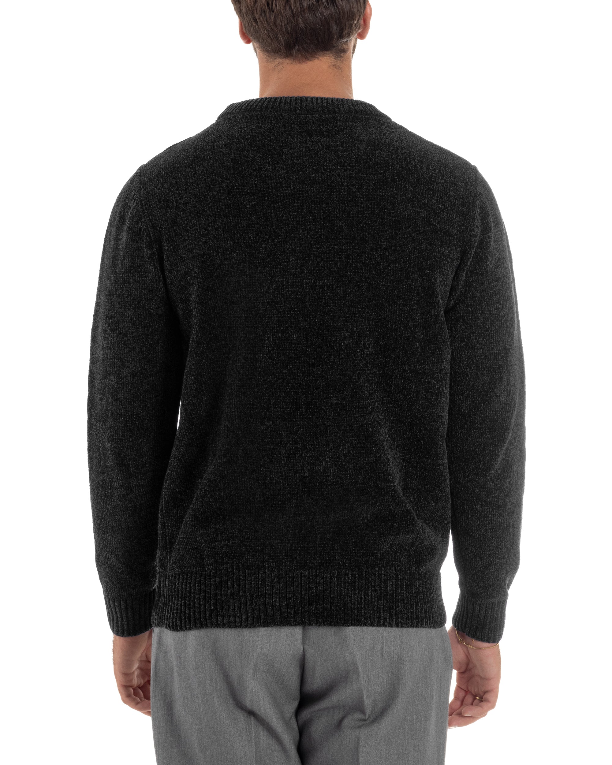 Maglioncino Uomo Ciniglia Regular Fit Maglia Basic Nero M3054A