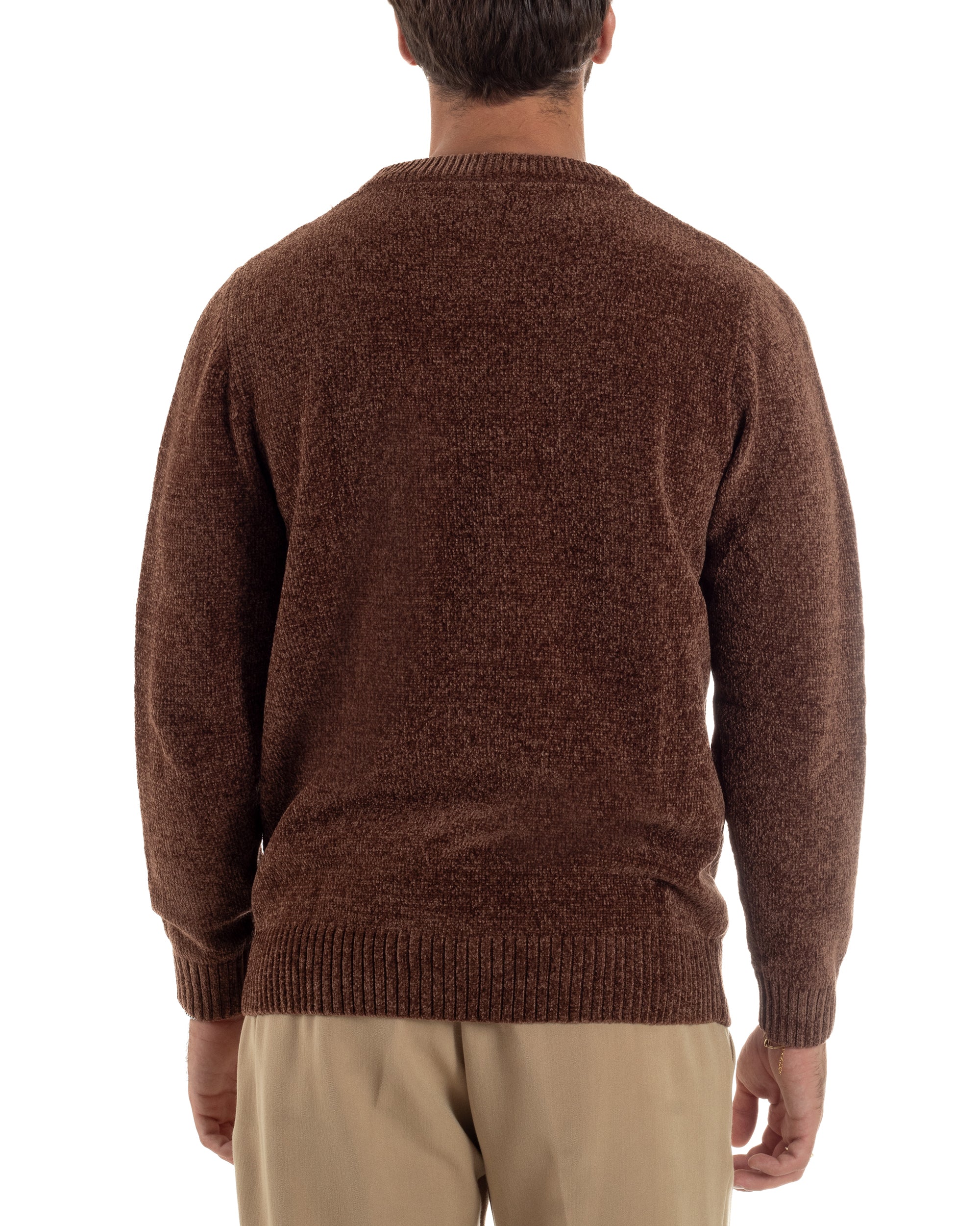 Maglioncino Uomo Ciniglia Regular Fit Maglia Basic Marrone M3055A