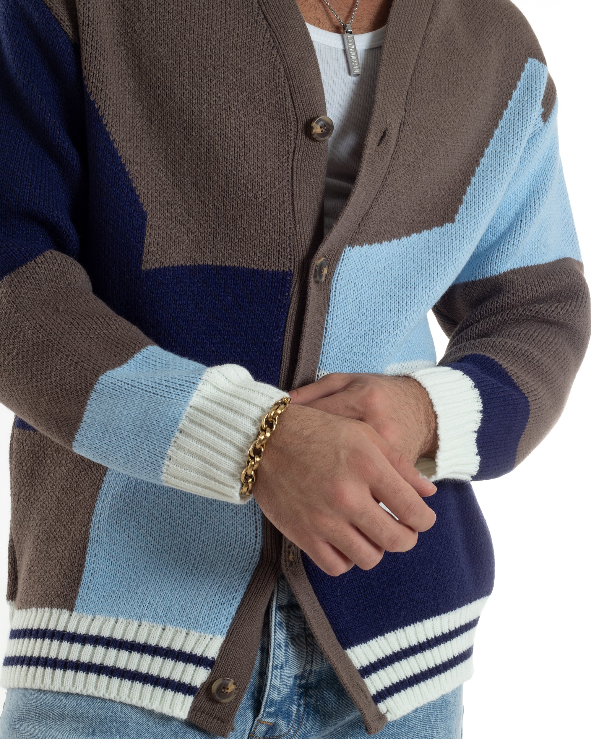 Cardigan Uomo Maniche Raglan Fantasia Multicolore BlackSunday Marrone M3060A