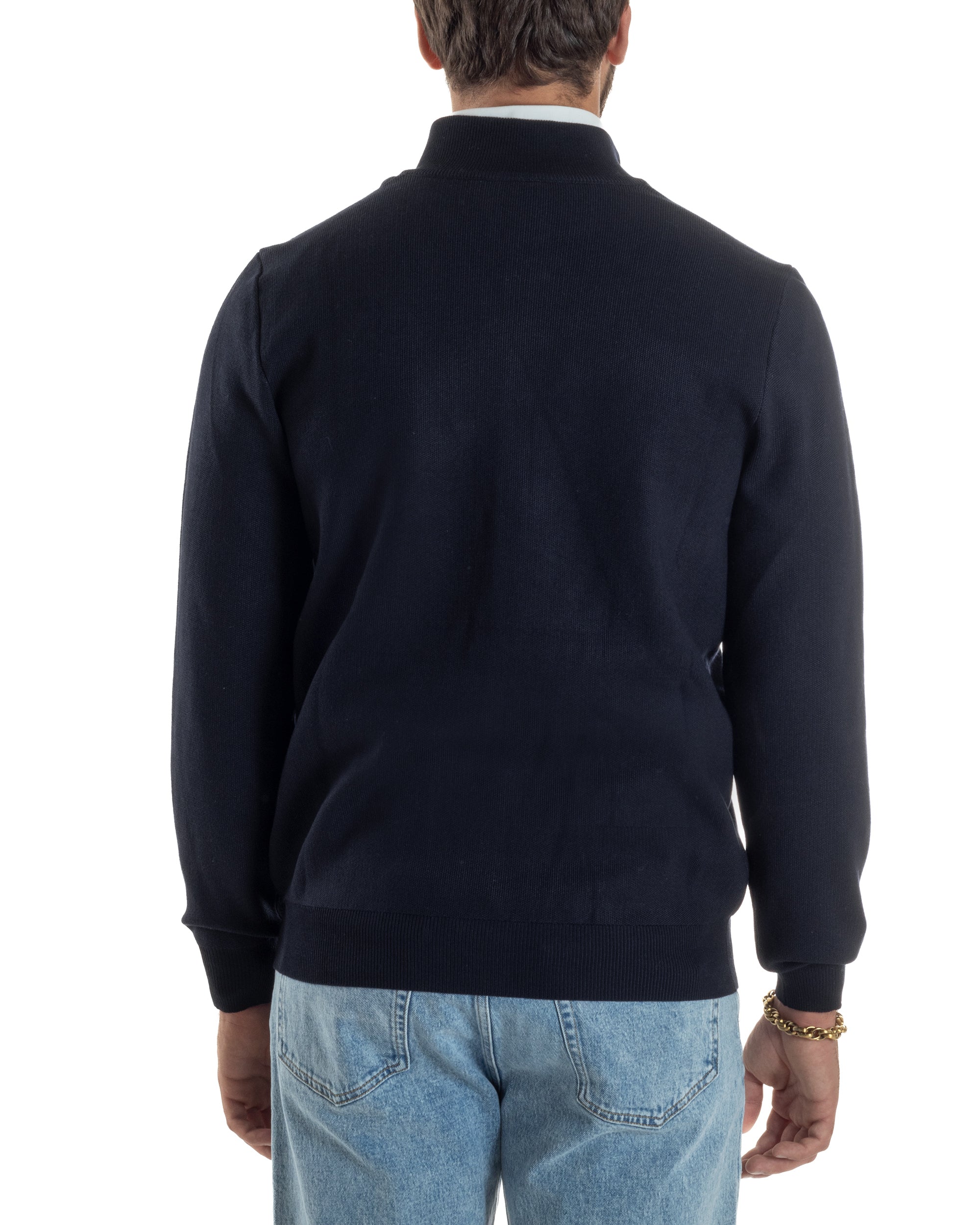 Cardigan Uomo Giacca Comoda Calda Maglioncino Con Collo Zip Blu M3061A