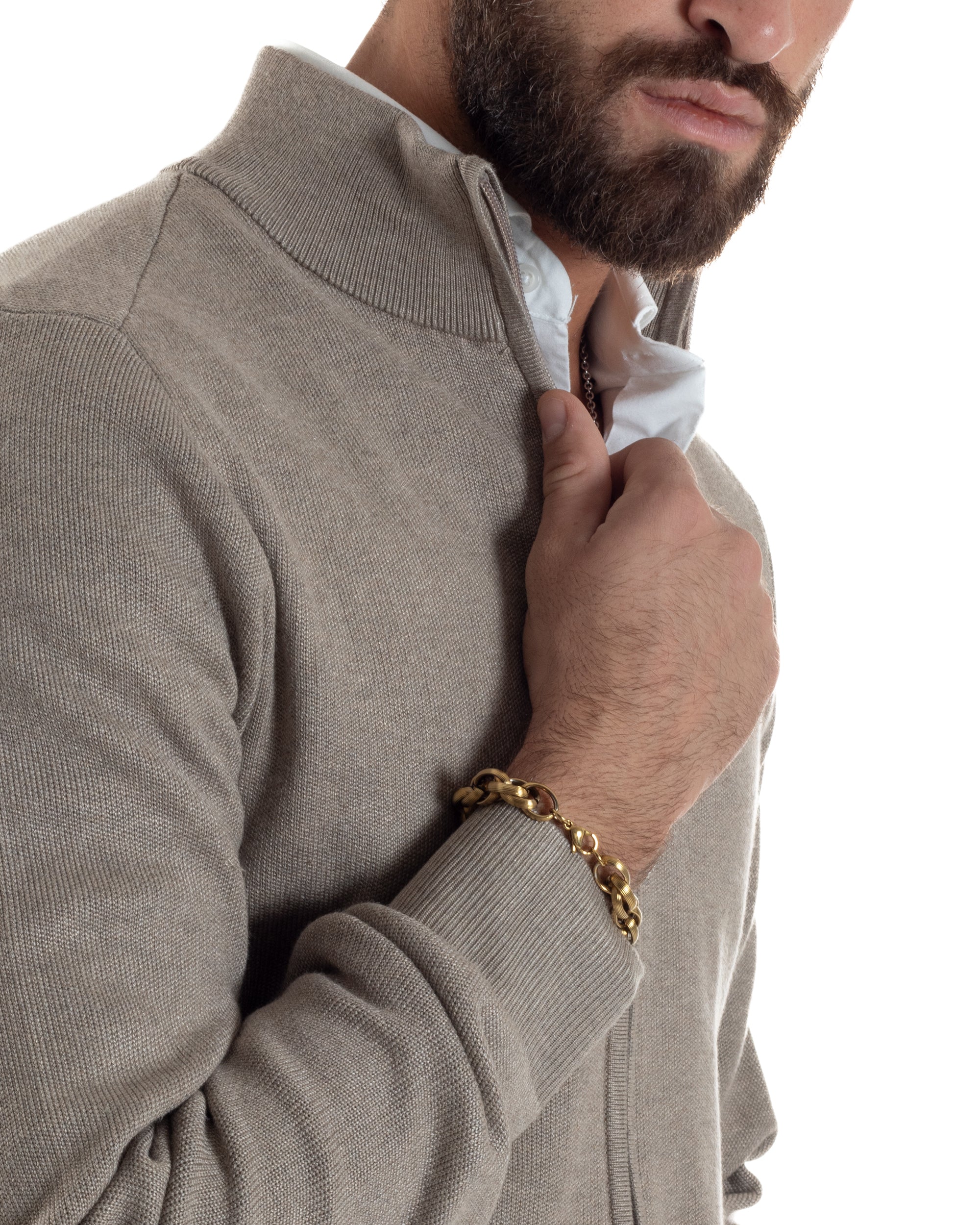 Cardigan Uomo Giacca Comoda Calda Maglioncino Con Collo Zip Beige M3062A