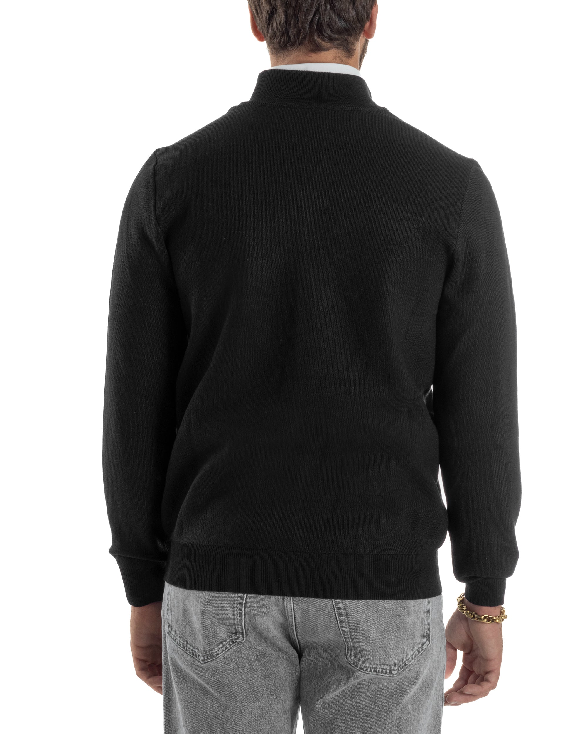 Cardigan Uomo Giacca Comoda Calda Maglioncino Con Collo Zip Nero M3063A