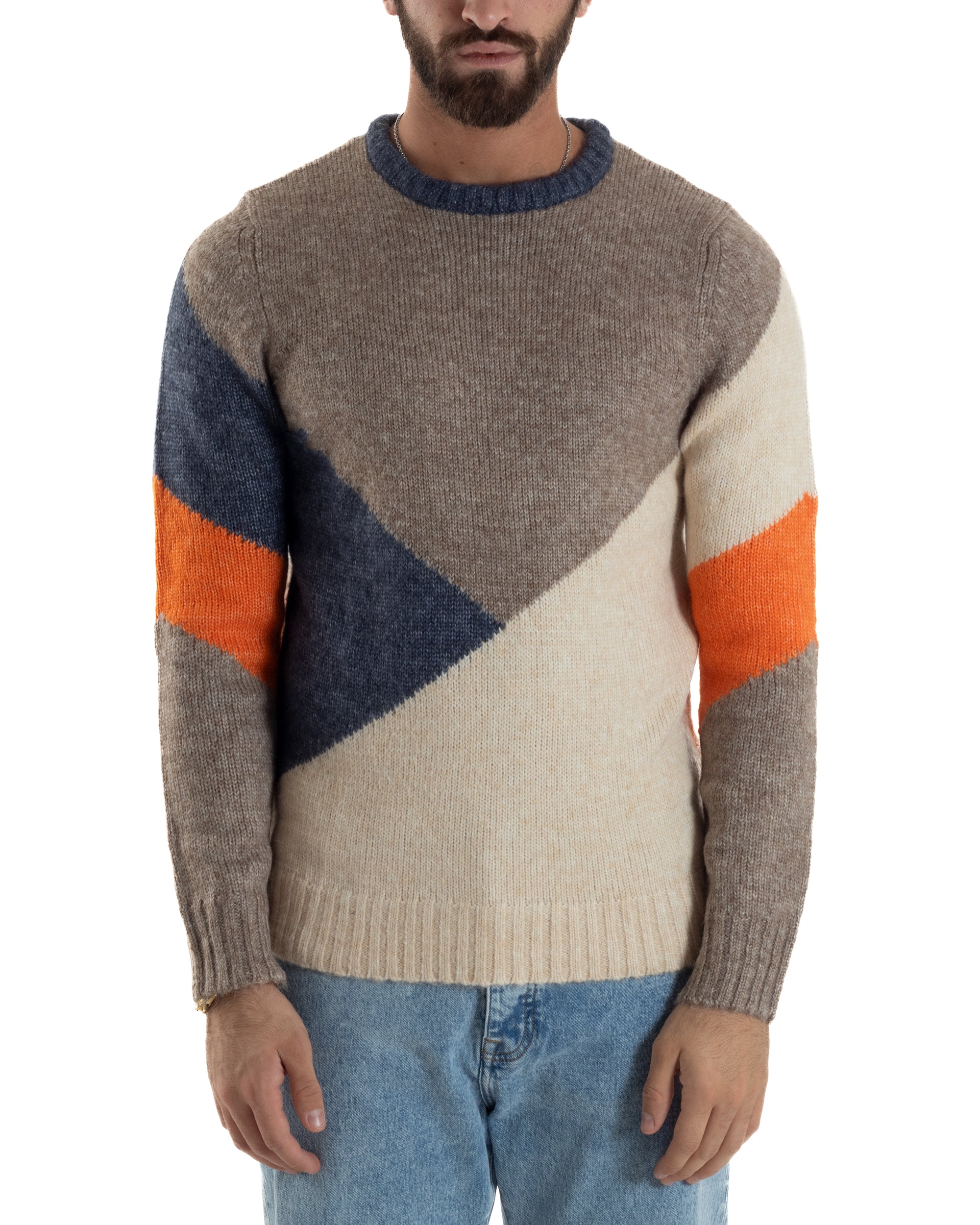 Maglioncino Uomo Maglia Girocollo Fantasia Multicolore Beige Over-D OE1F2W5M39