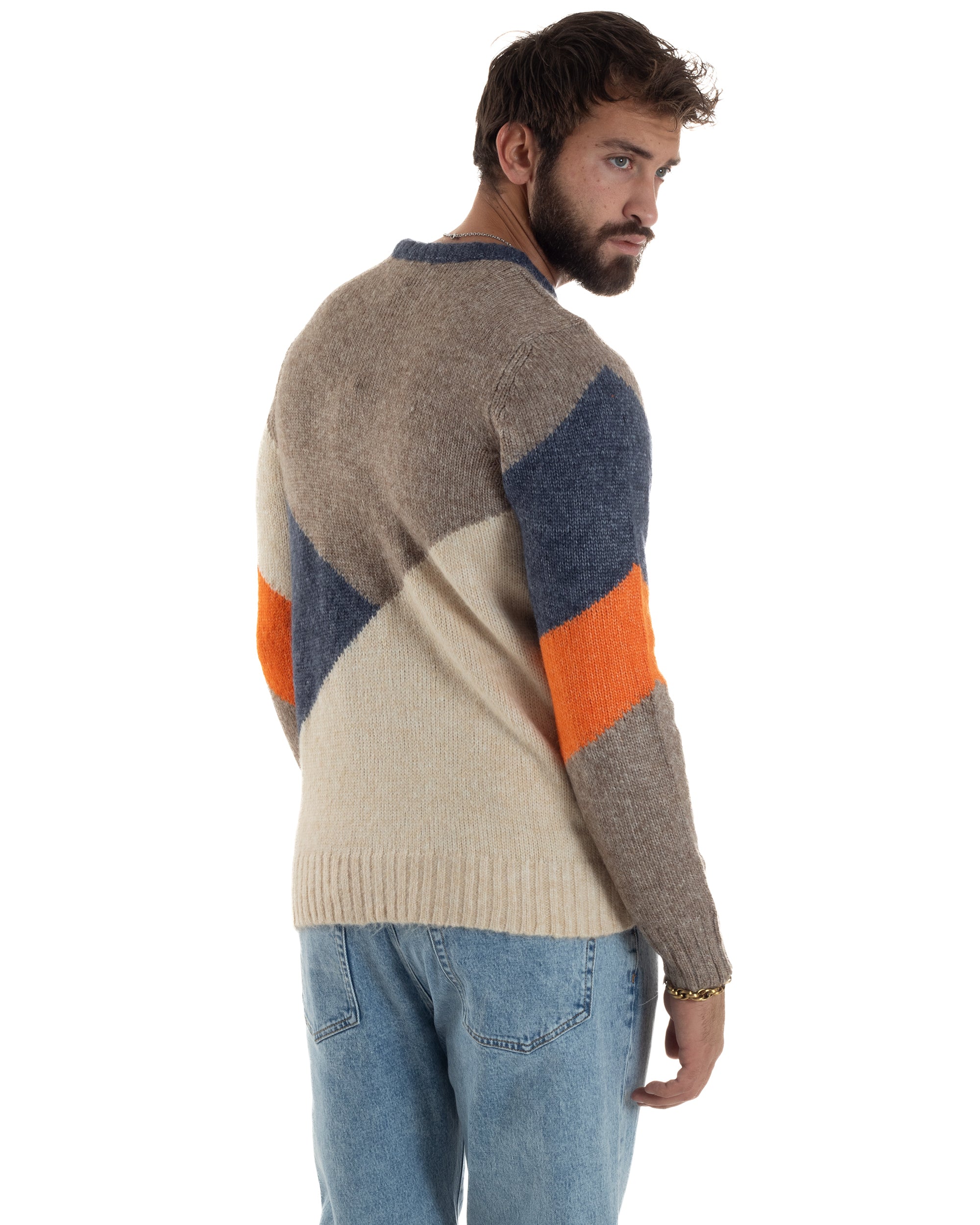 Maglioncino Uomo Maglia Girocollo Fantasia Multicolore Beige Over-D OE1F2W5M39