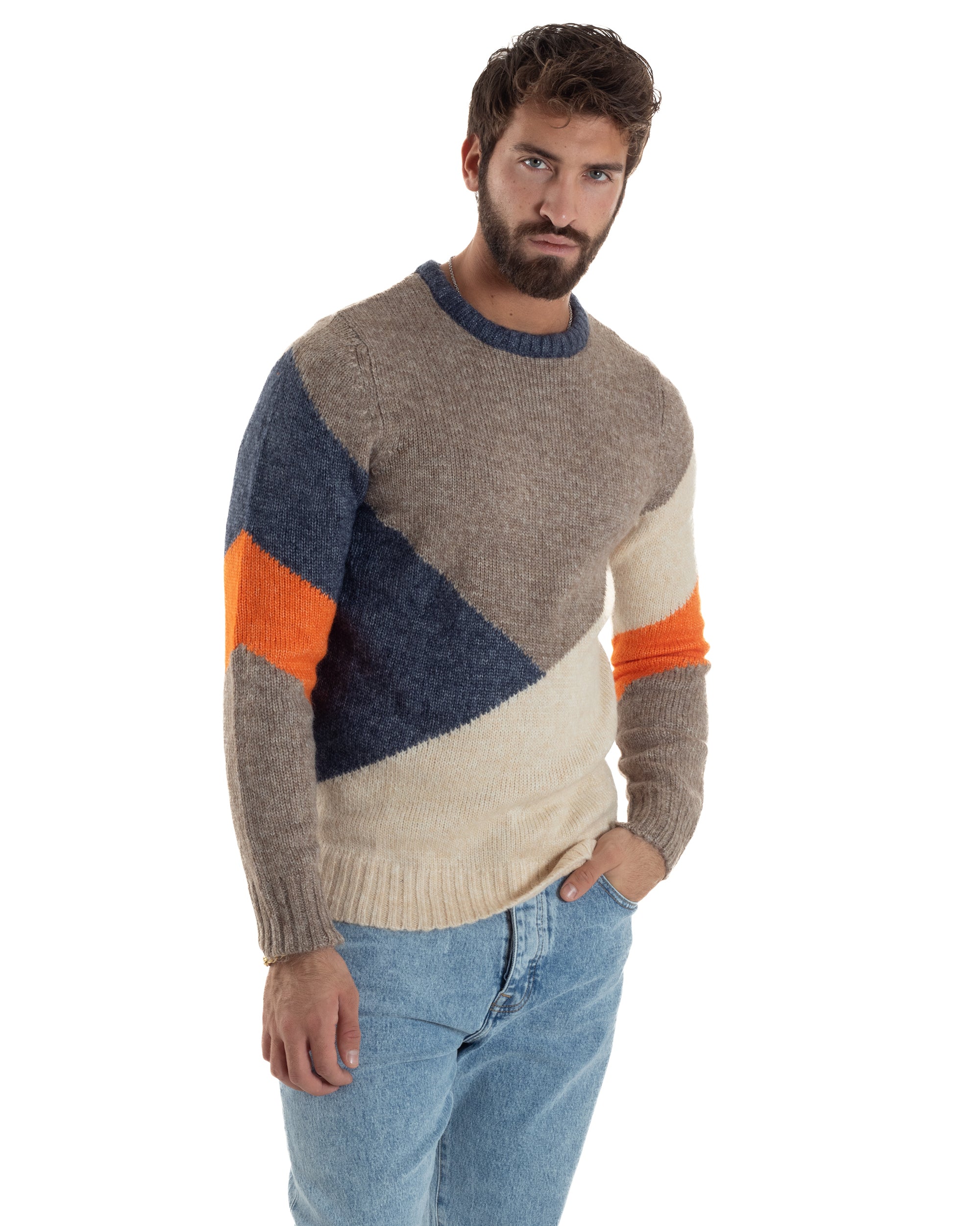 Maglioncino Uomo Maglia Girocollo Fantasia Multicolore Beige Over-D OE1F2W5M39