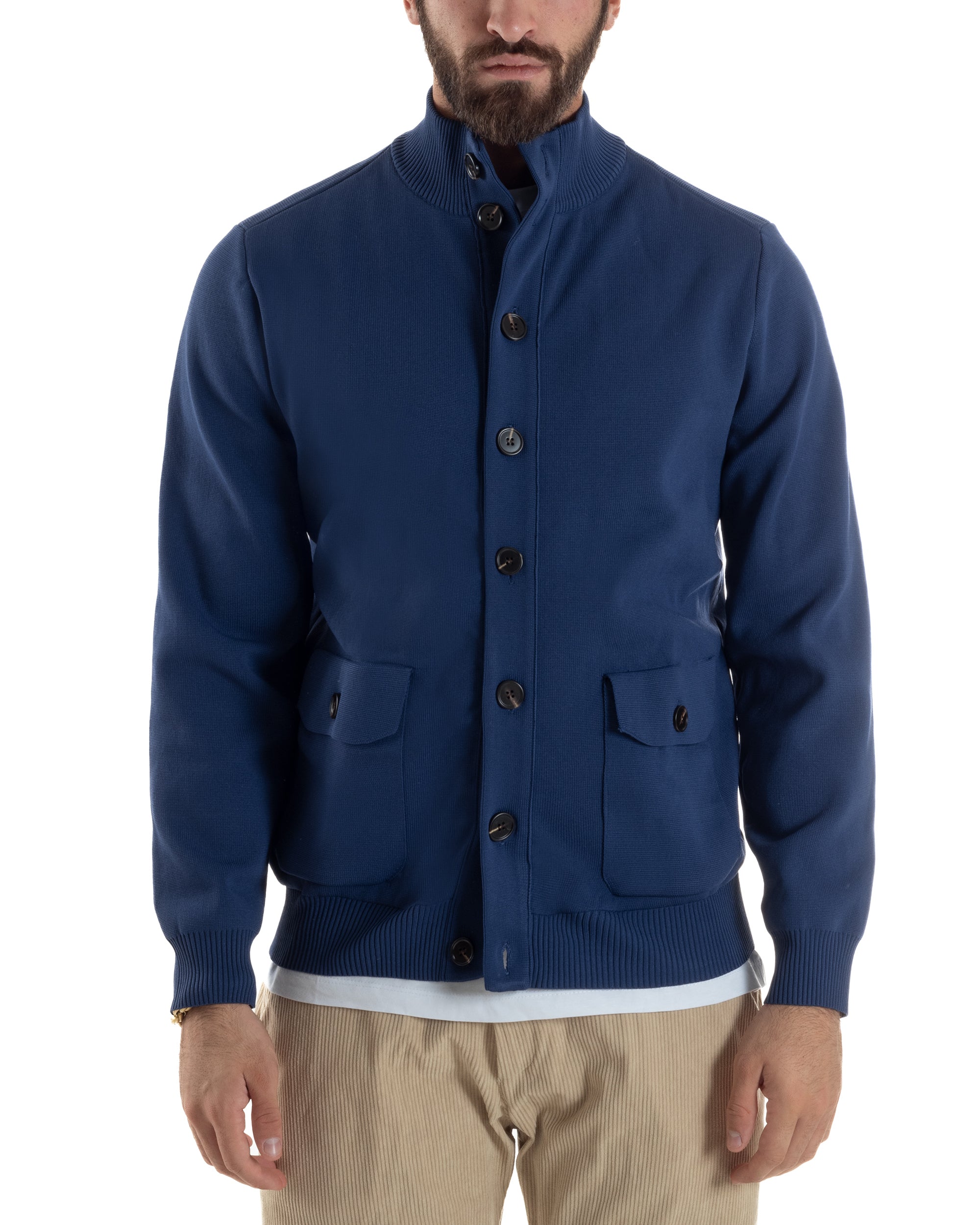 Cardigan Uomo Maglia Con Collo Bottoni Giacca Blu Over-D OE1F2W5M91