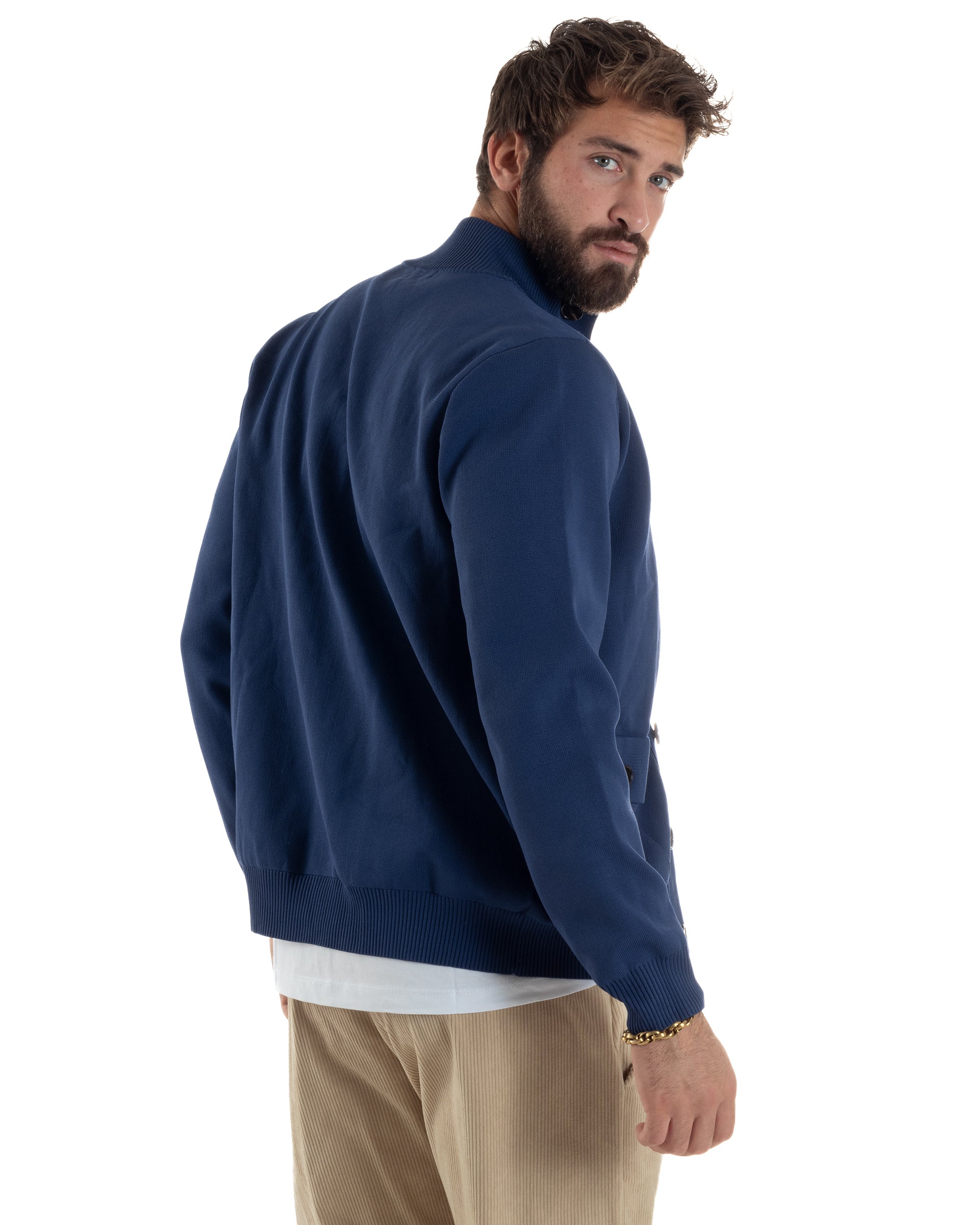 Cardigan Uomo Maglia Con Collo Bottoni Giacca Blu Over-D OE1F2W5M91