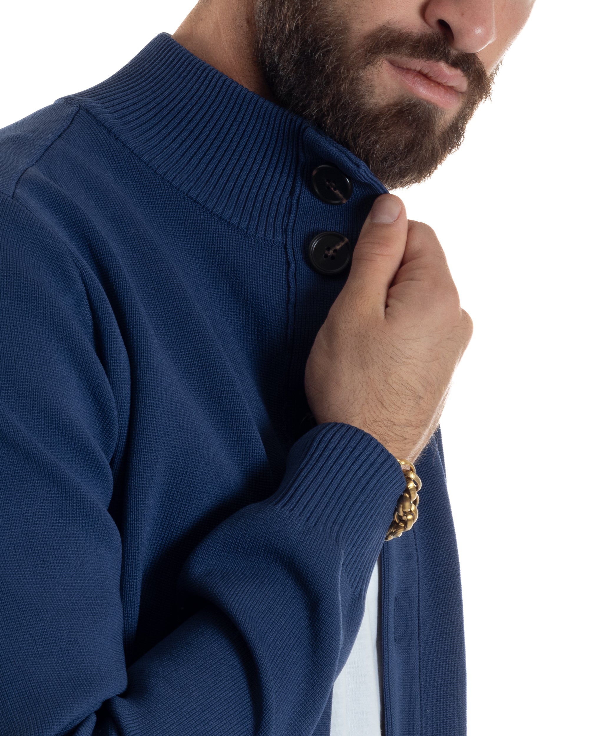 Cardigan Uomo Maglia Con Collo Bottoni Giacca Blu Over-D OE1F2W5M91