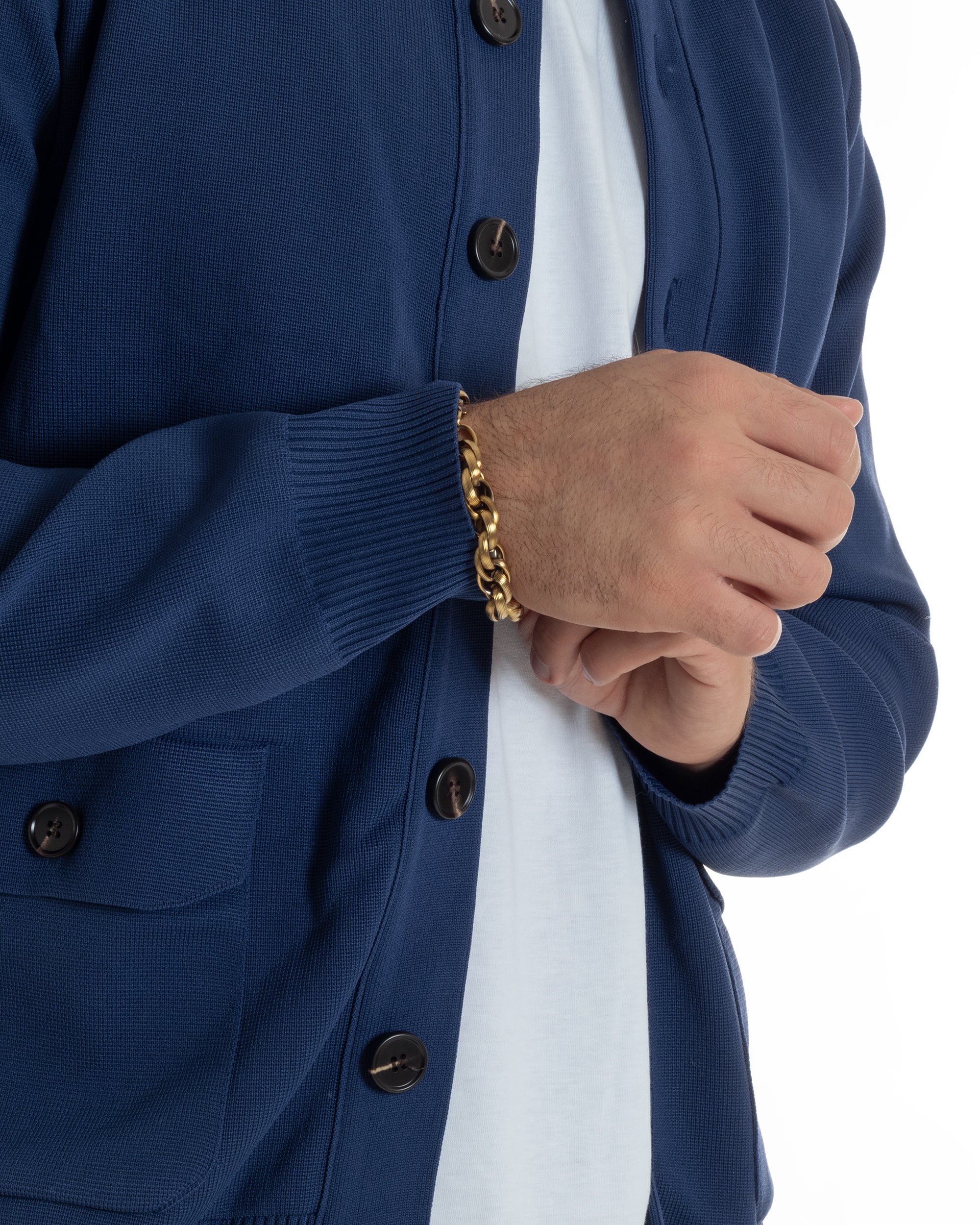 Cardigan Uomo Maglia Con Collo Bottoni Giacca Blu Over-D OE1F2W5M91