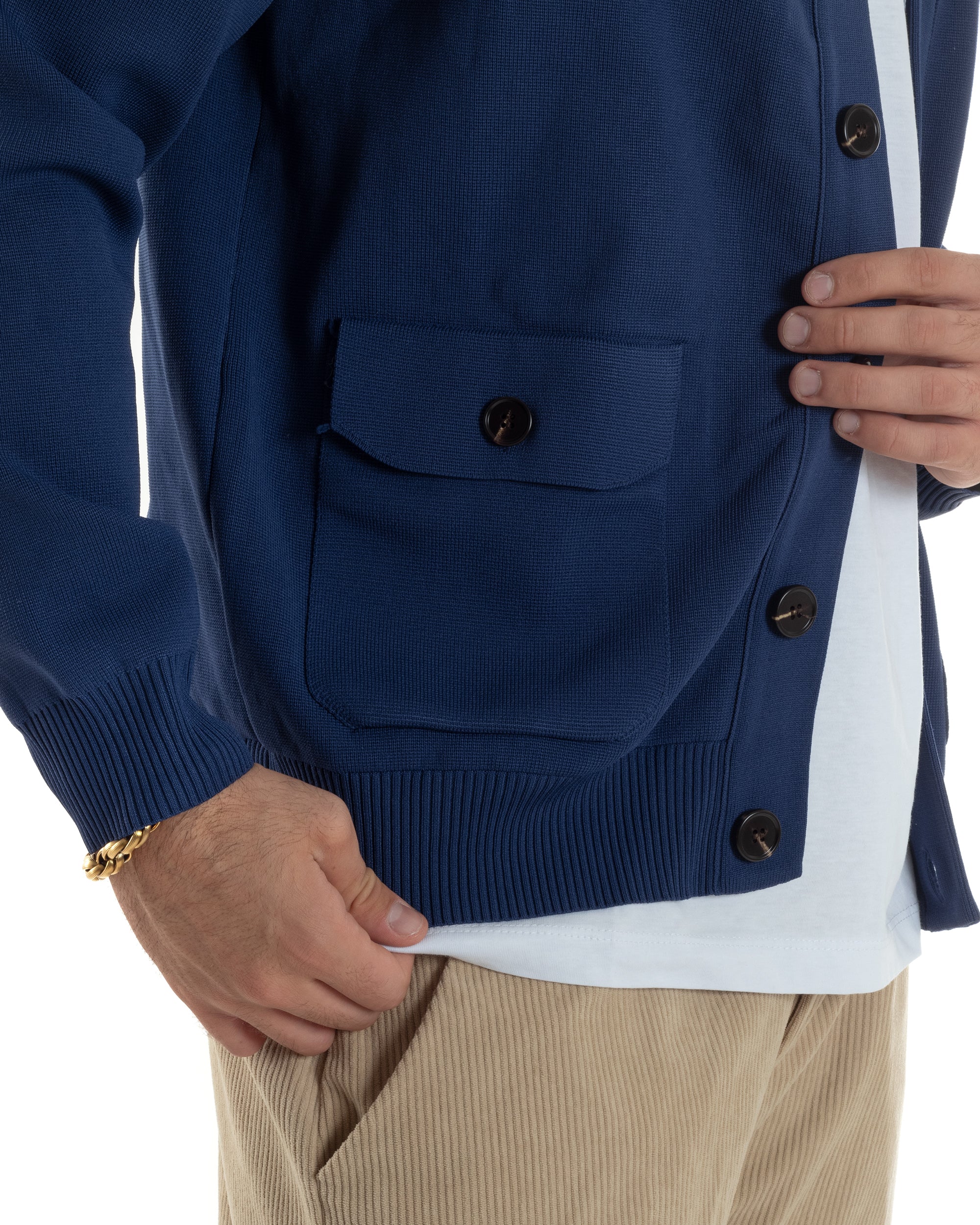 Cardigan Uomo Maglia Con Collo Bottoni Giacca Blu Over-D OE1F2W5M91