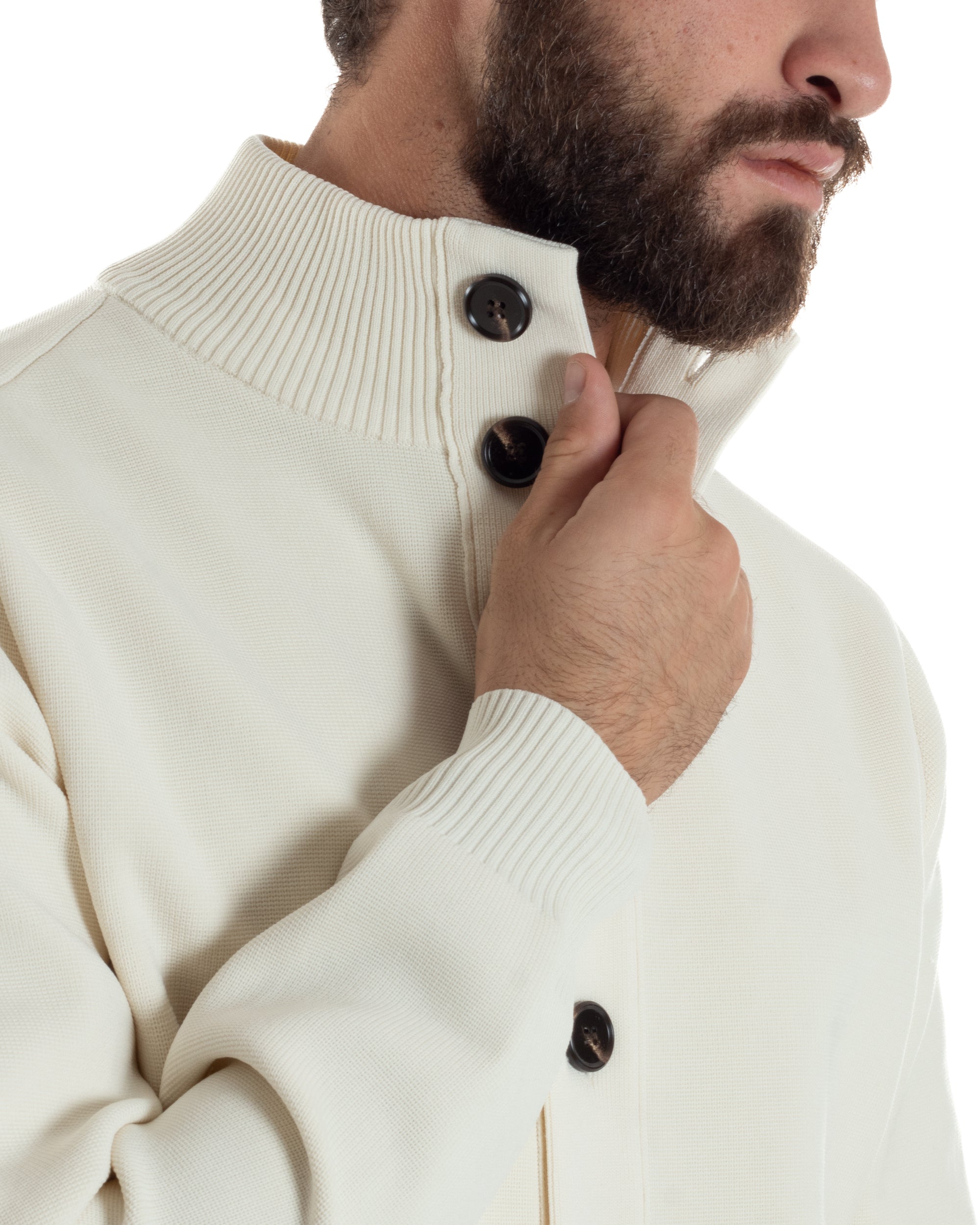 Cardigan Uomo Maglia Con Collo Bottoni Giacca Panna Over-D OE1F2W5M91