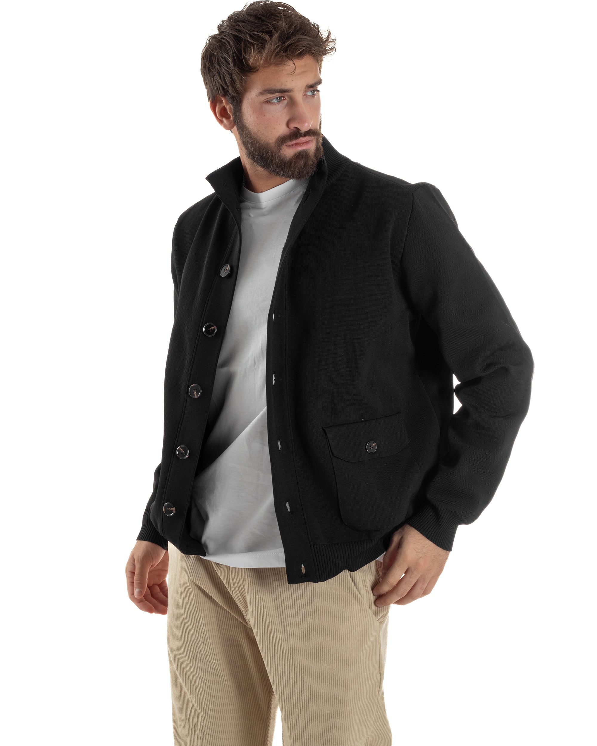 Cardigan Uomo Maglia Con Collo Bottoni Giacca Nero Over-D OE1F2W5M91