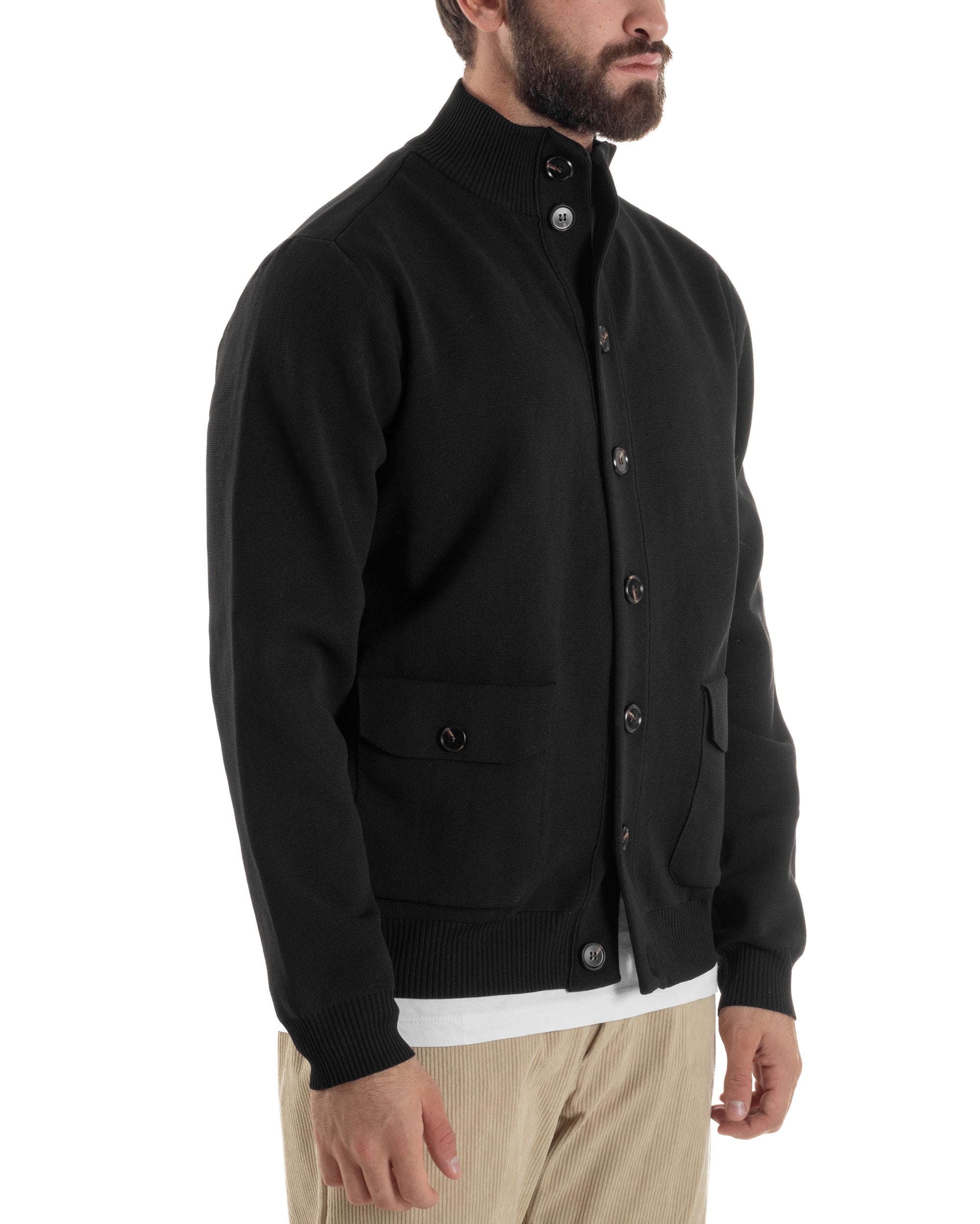 Cardigan Uomo Maglia Con Collo Bottoni Giacca Nero Over-D OE1F2W5M91