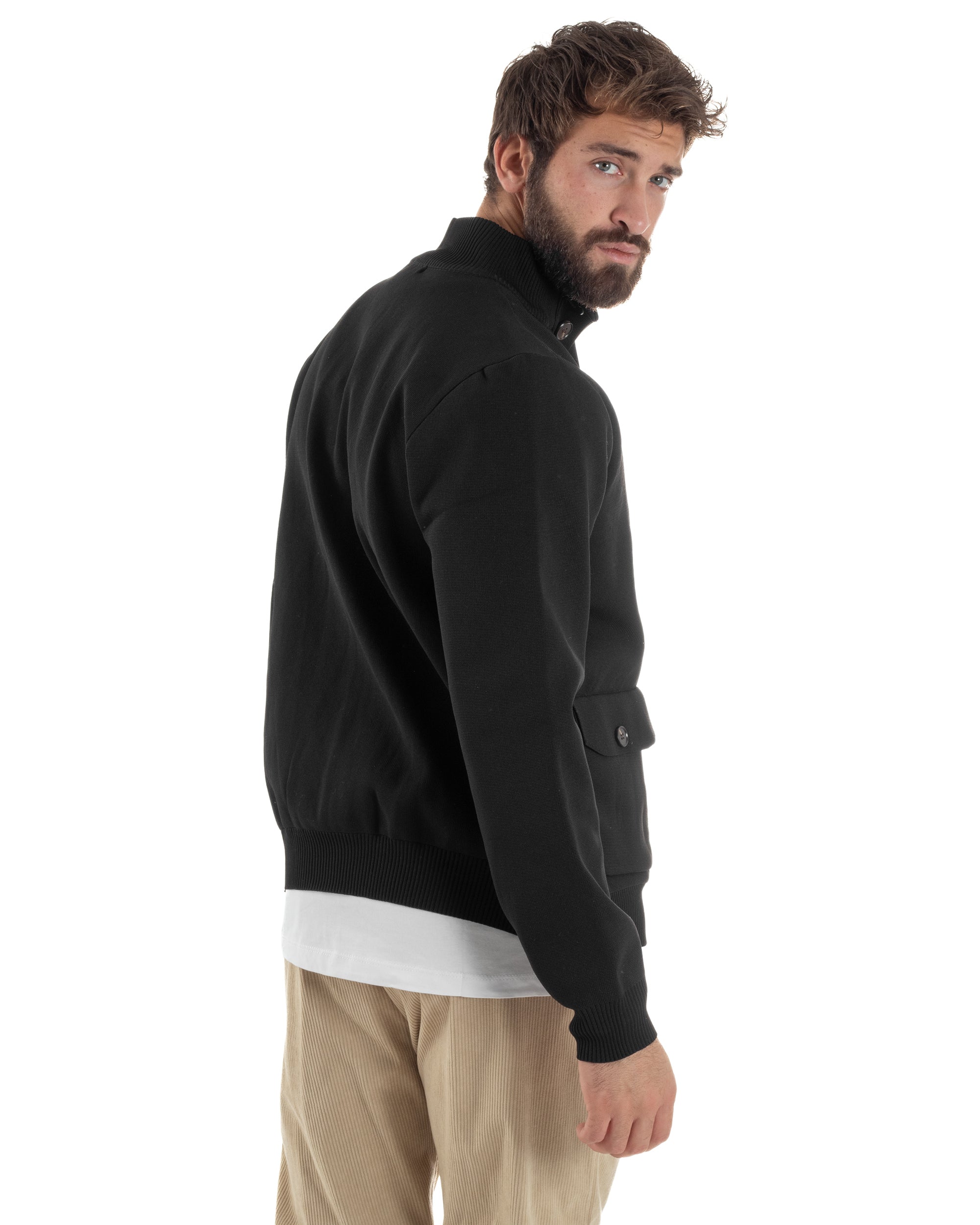 Cardigan Uomo Maglia Con Collo Bottoni Giacca Nero Over-D OE1F2W5M91