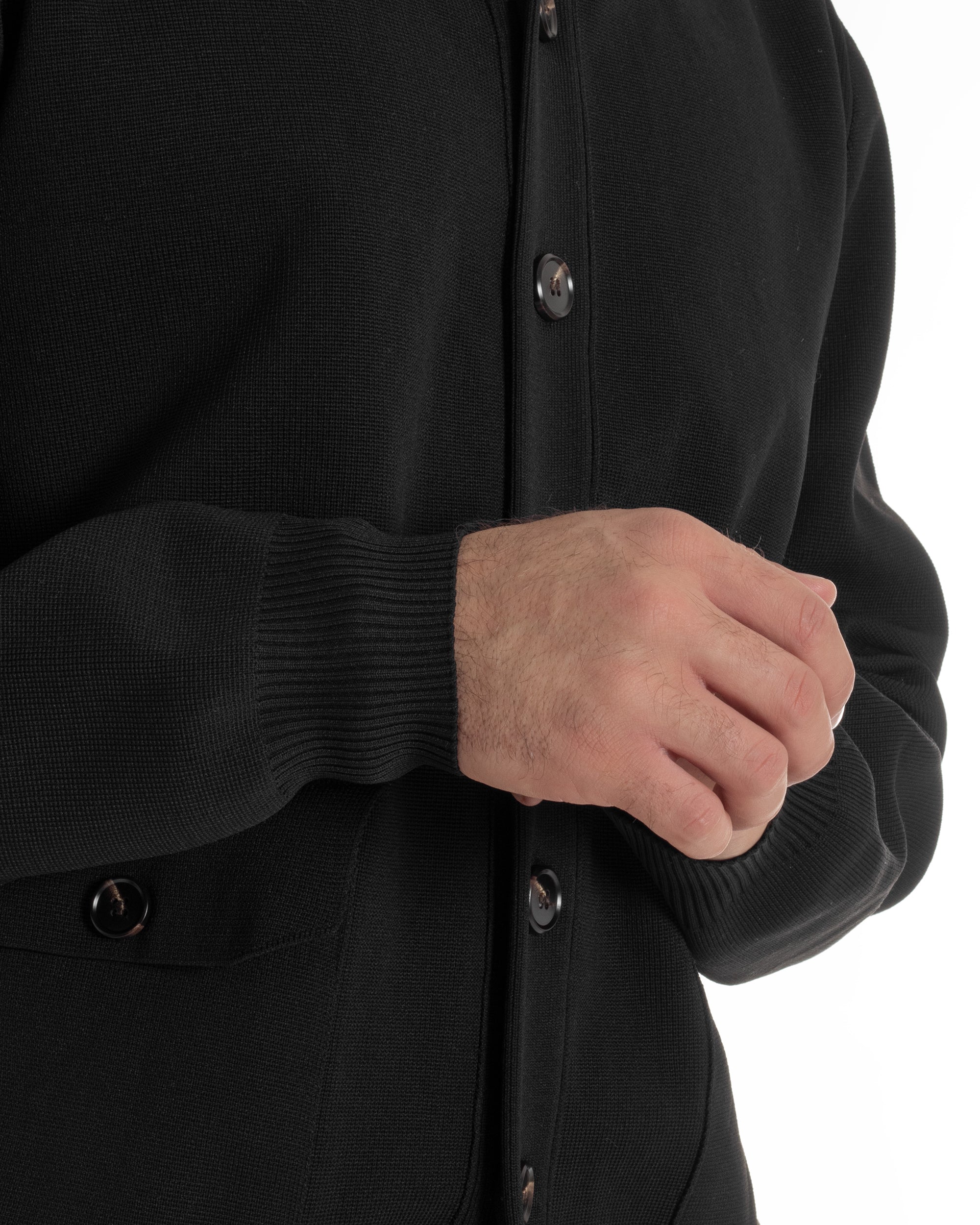 Cardigan Uomo Maglia Con Collo Bottoni Giacca Nero Over-D OE1F2W5M91