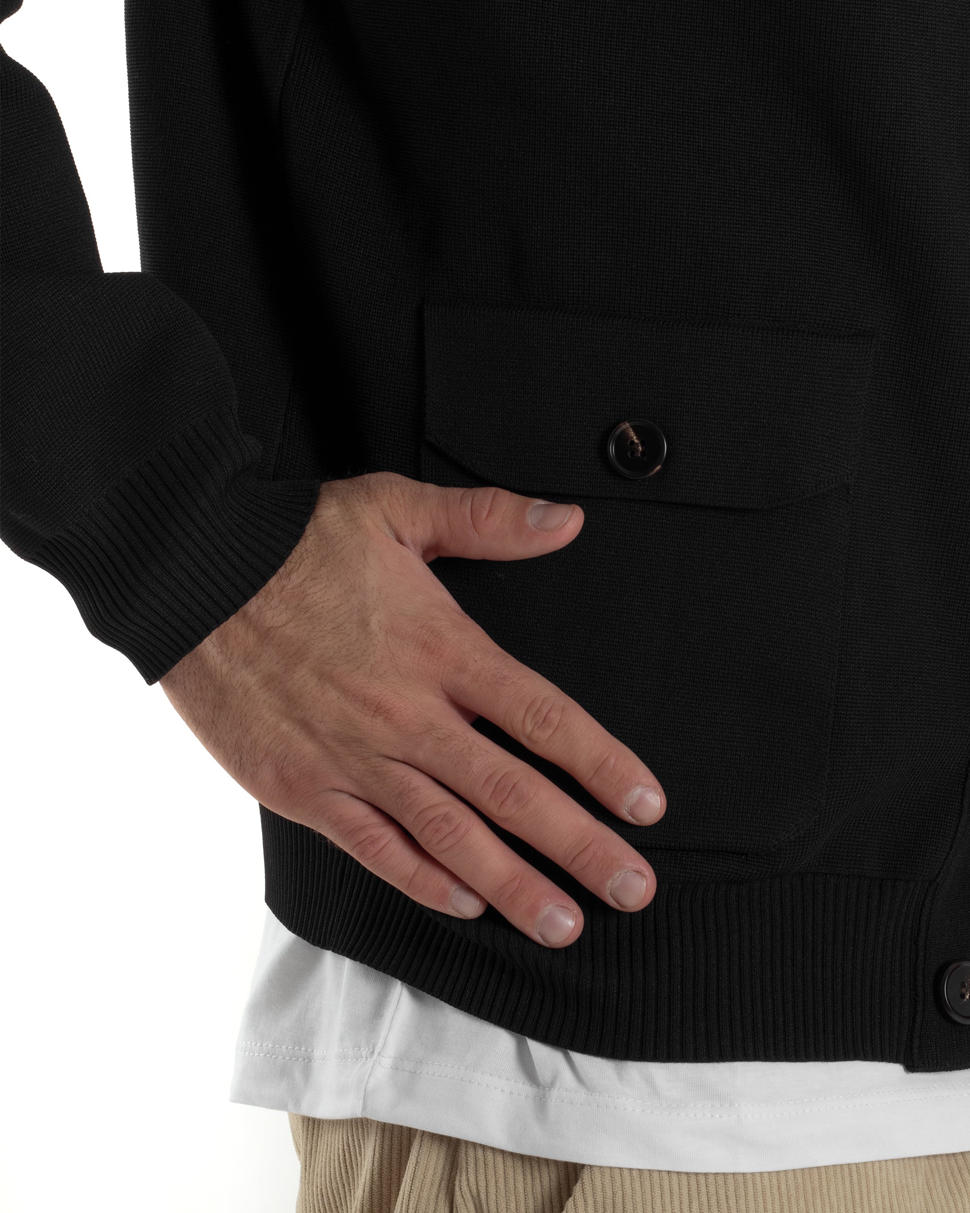 Cardigan Uomo Maglia Con Collo Bottoni Giacca Nero Over-D OE1F2W5M91