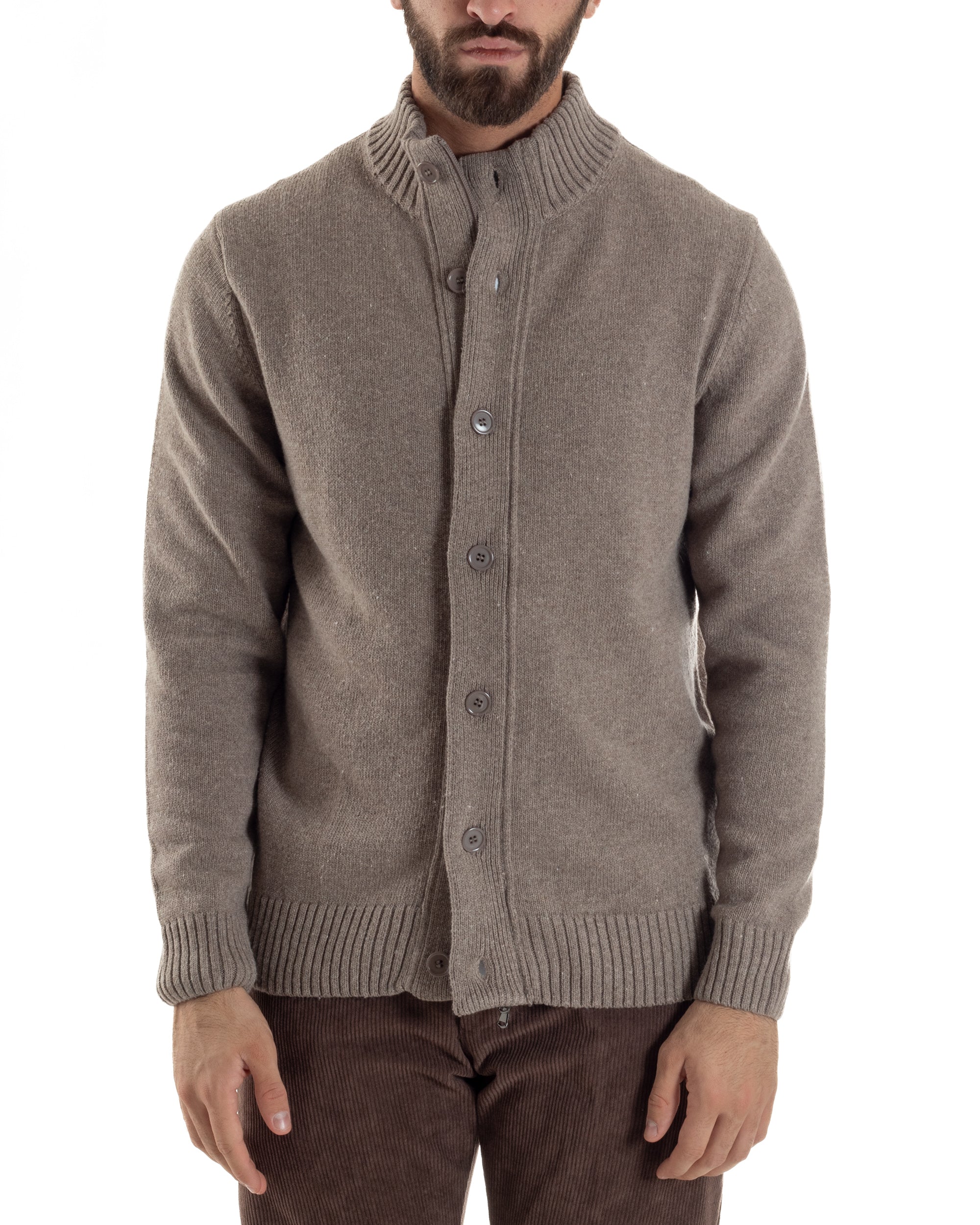 Cardigan Uomo Lana Giacca Comoda Calda Maglioncino Con Collo Bottoni Beige M3074A