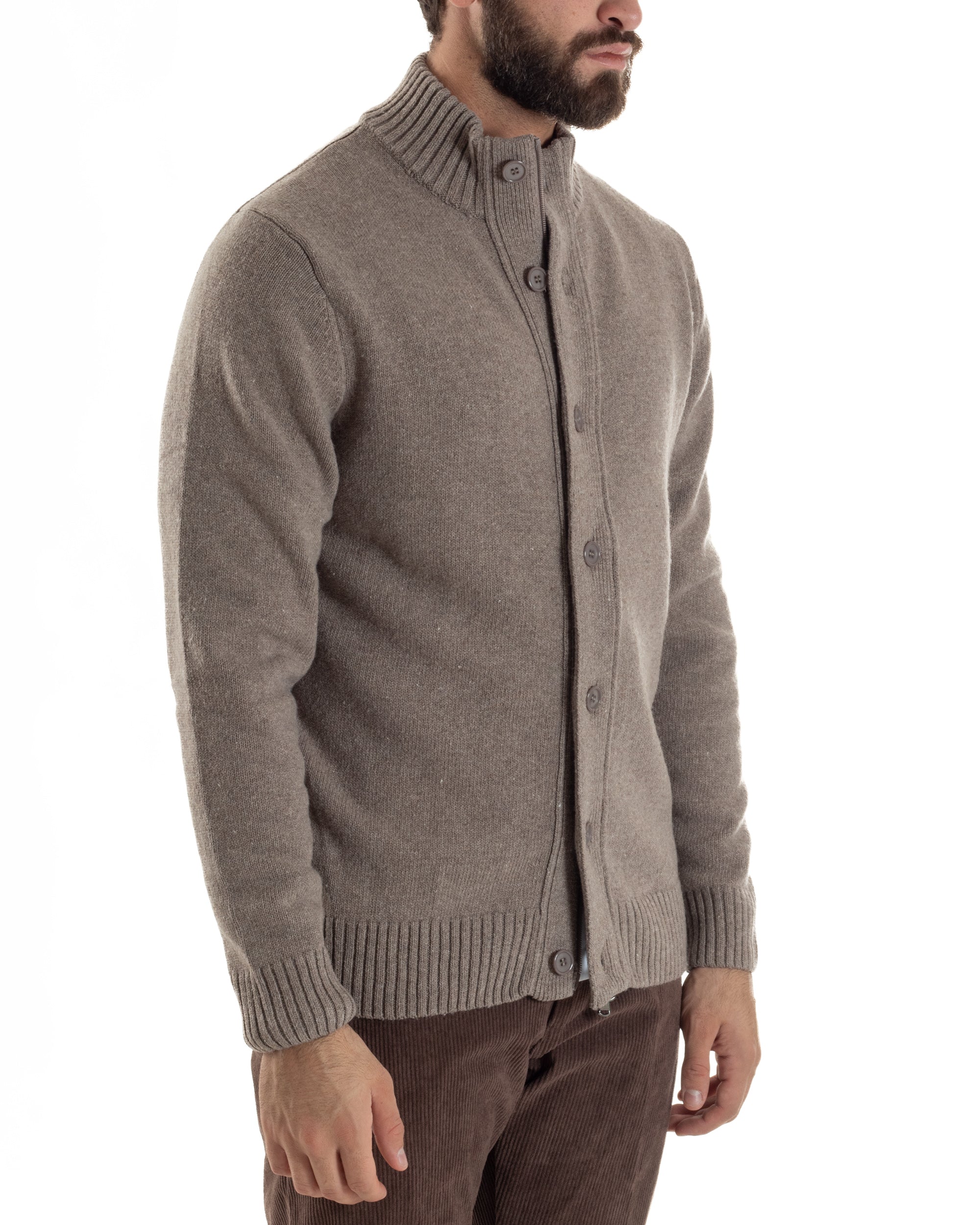Cardigan Uomo Lana Giacca Comoda Calda Maglioncino Con Collo Bottoni Beige M3074A