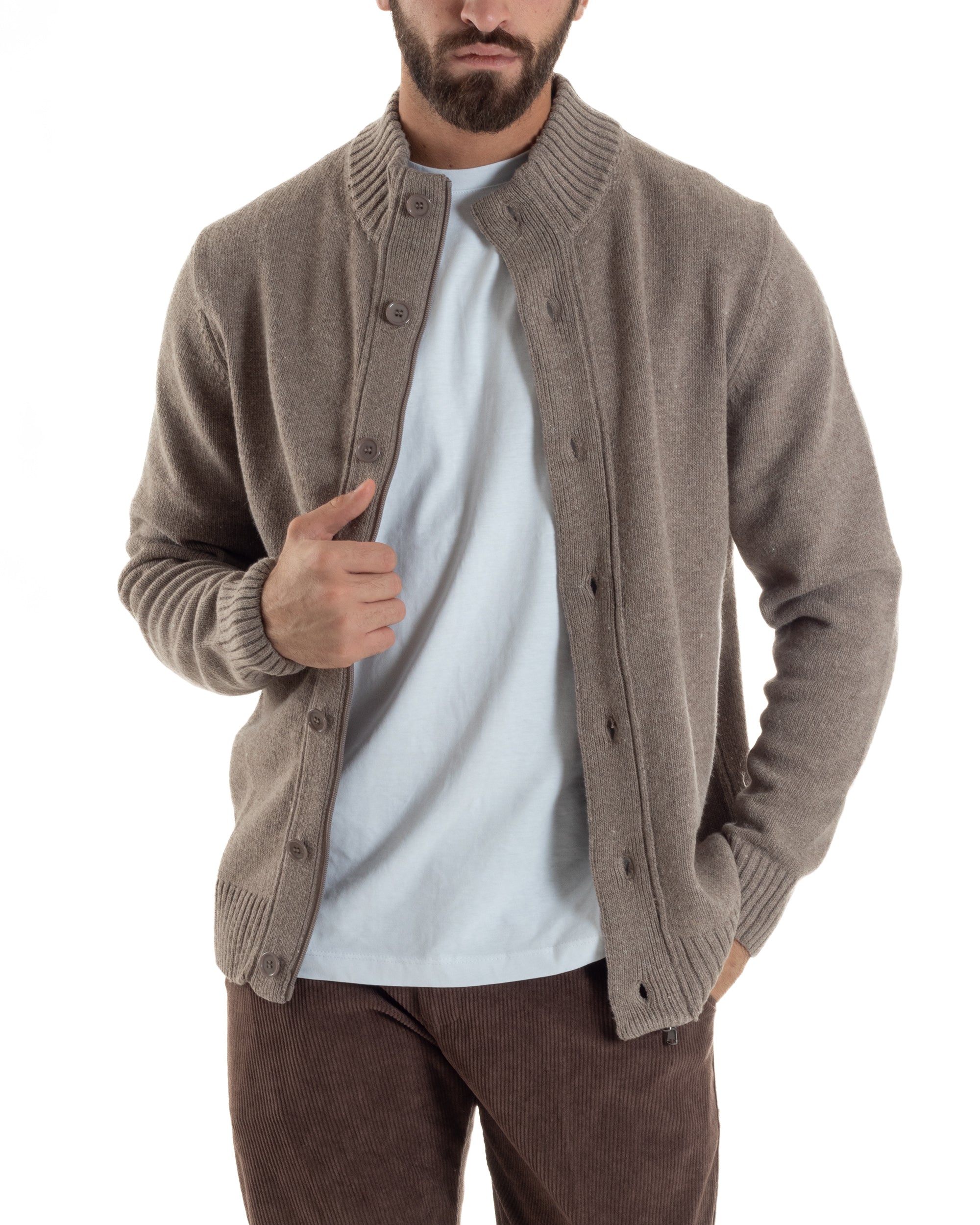 Cardigan Uomo Lana Giacca Comoda Calda Maglioncino Con Collo Bottoni Beige M3074A
