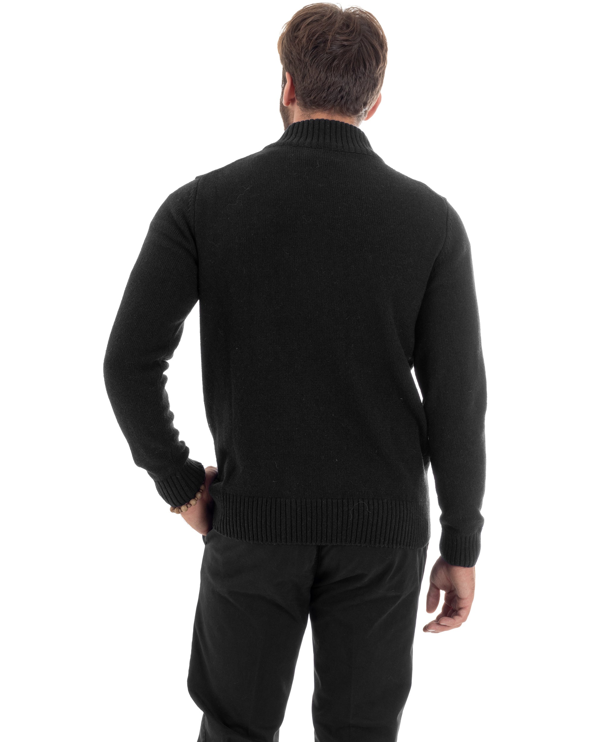 Cardigan Uomo Lana Giacca Comoda Calda Maglioncino Con Collo Bottoni Nero M3075A