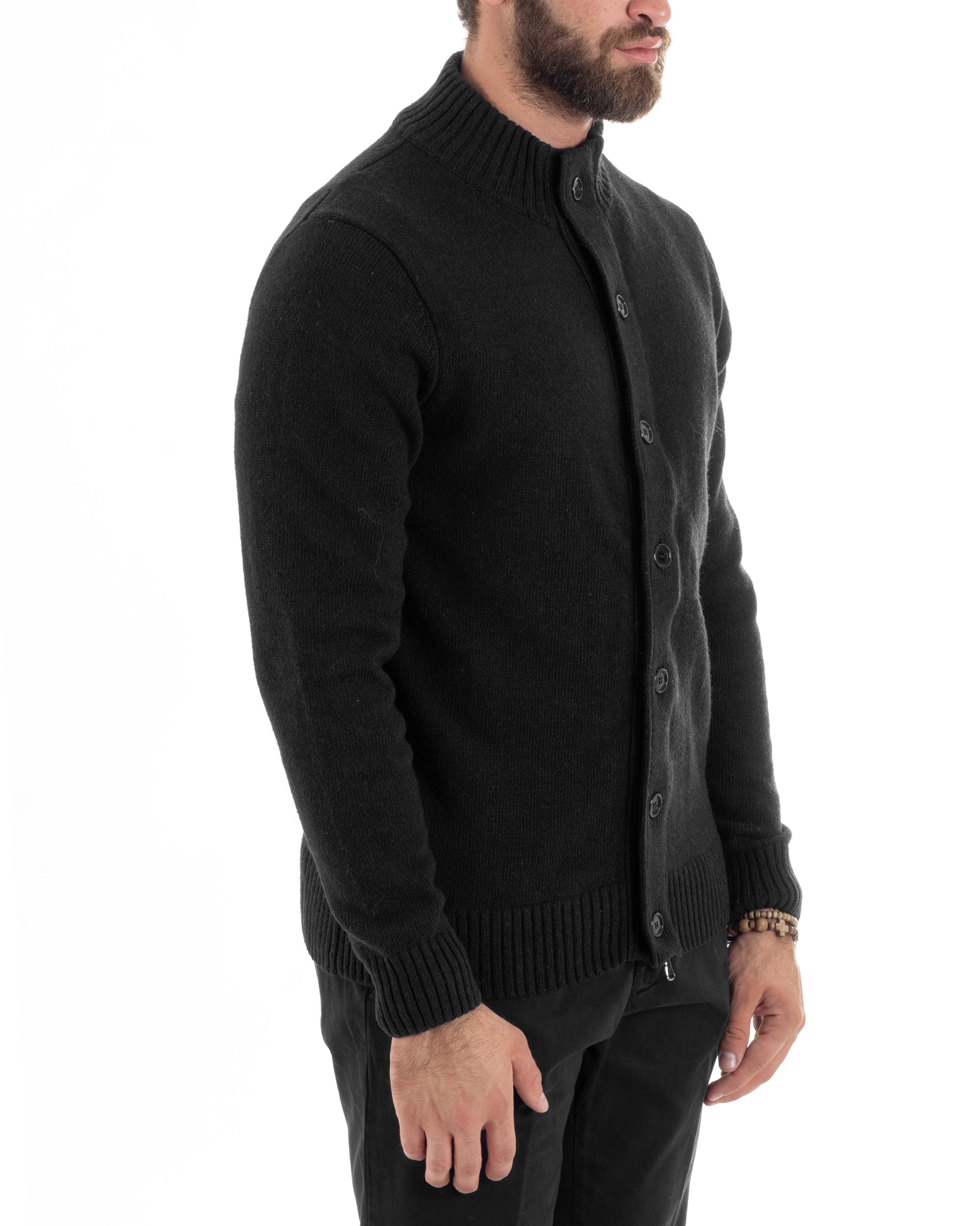 Cardigan Uomo Lana Giacca Comoda Calda Maglioncino Con Collo Bottoni Nero M3075A