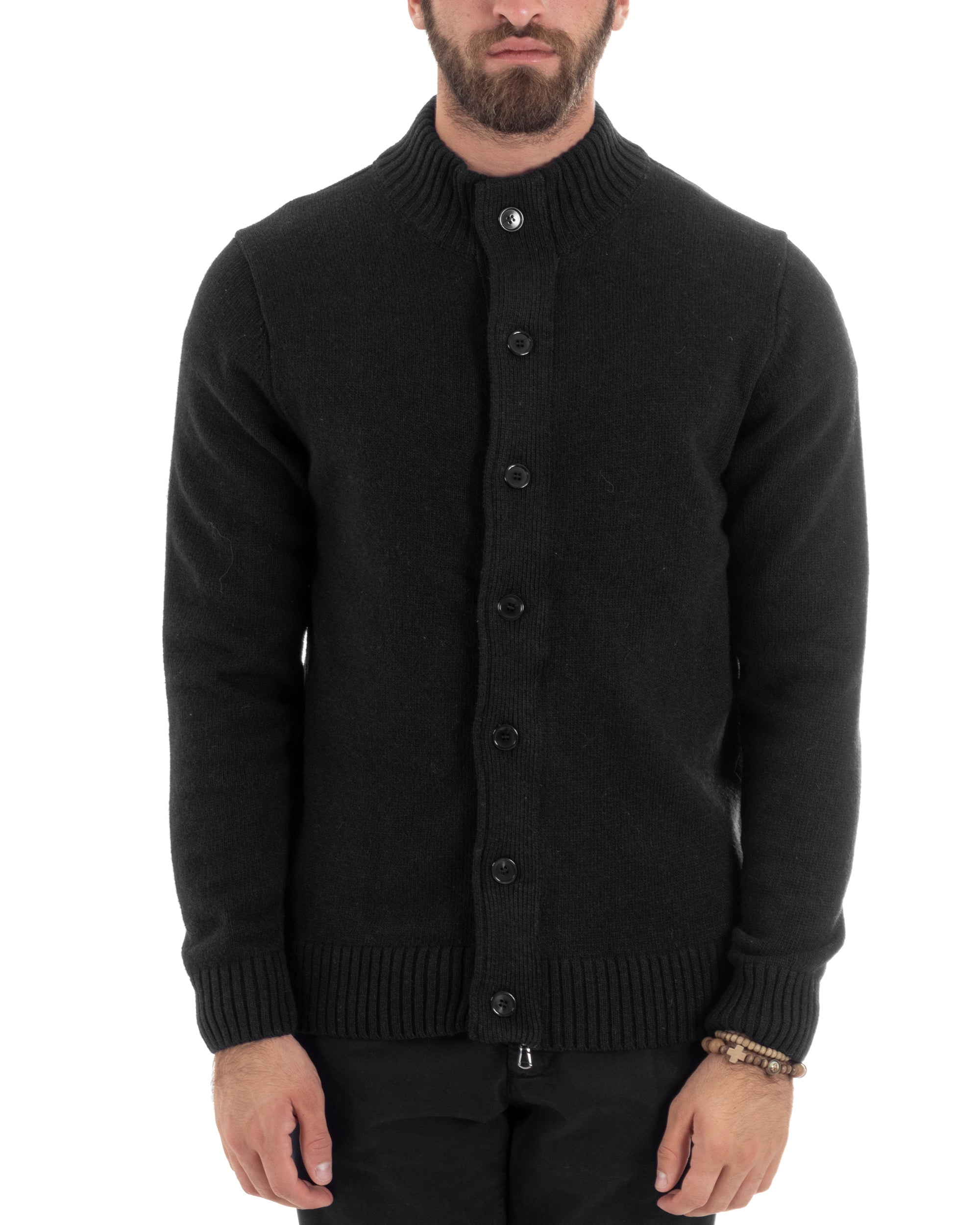 Cardigan Uomo Lana Giacca Comoda Calda Maglioncino Con Collo Bottoni Nero M3075A