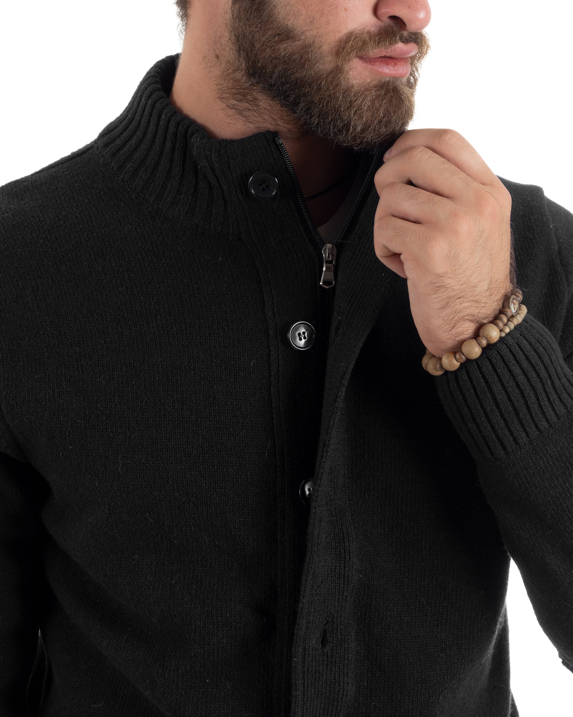 Cardigan Uomo Lana Giacca Comoda Calda Maglioncino Con Collo Bottoni Nero M3075A