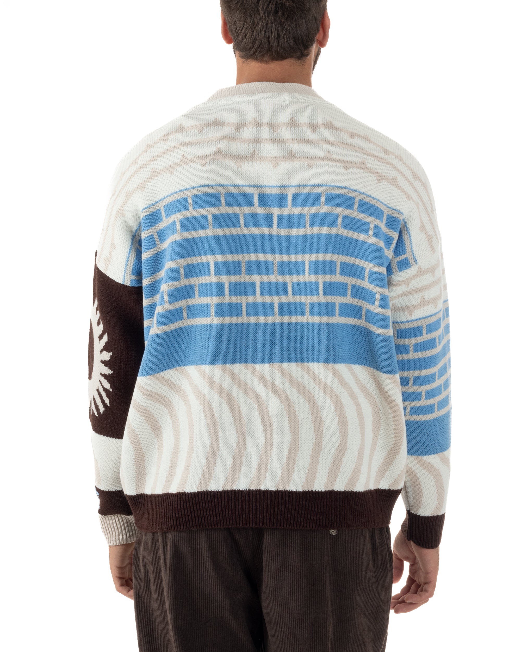 Cardigan Uomo Maniche Raglan Spalle Scese Fantasia Multicolore BlackSunday Beige M3082A