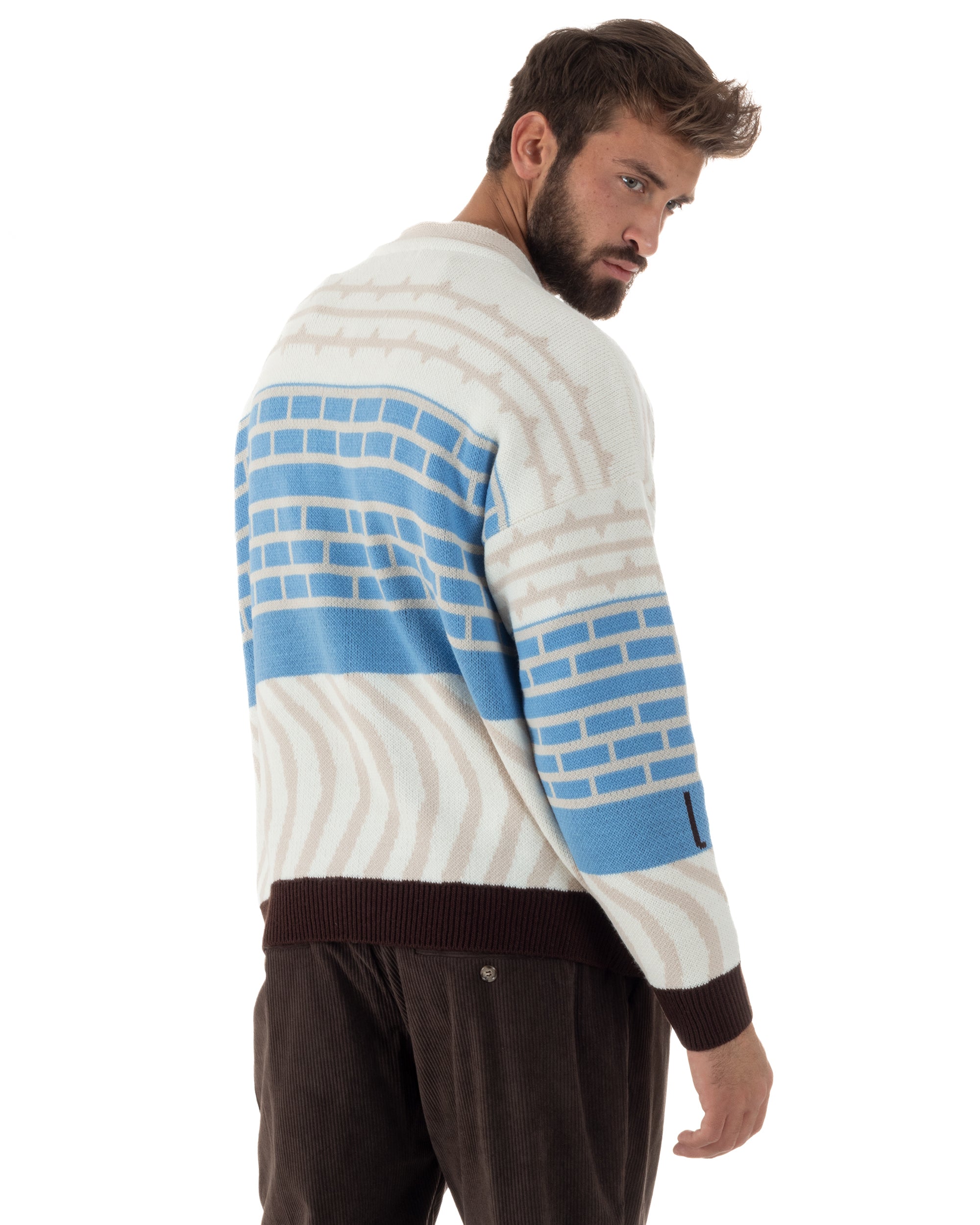 Cardigan Uomo Maniche Raglan Spalle Scese Fantasia Multicolore BlackSunday Beige M3082A