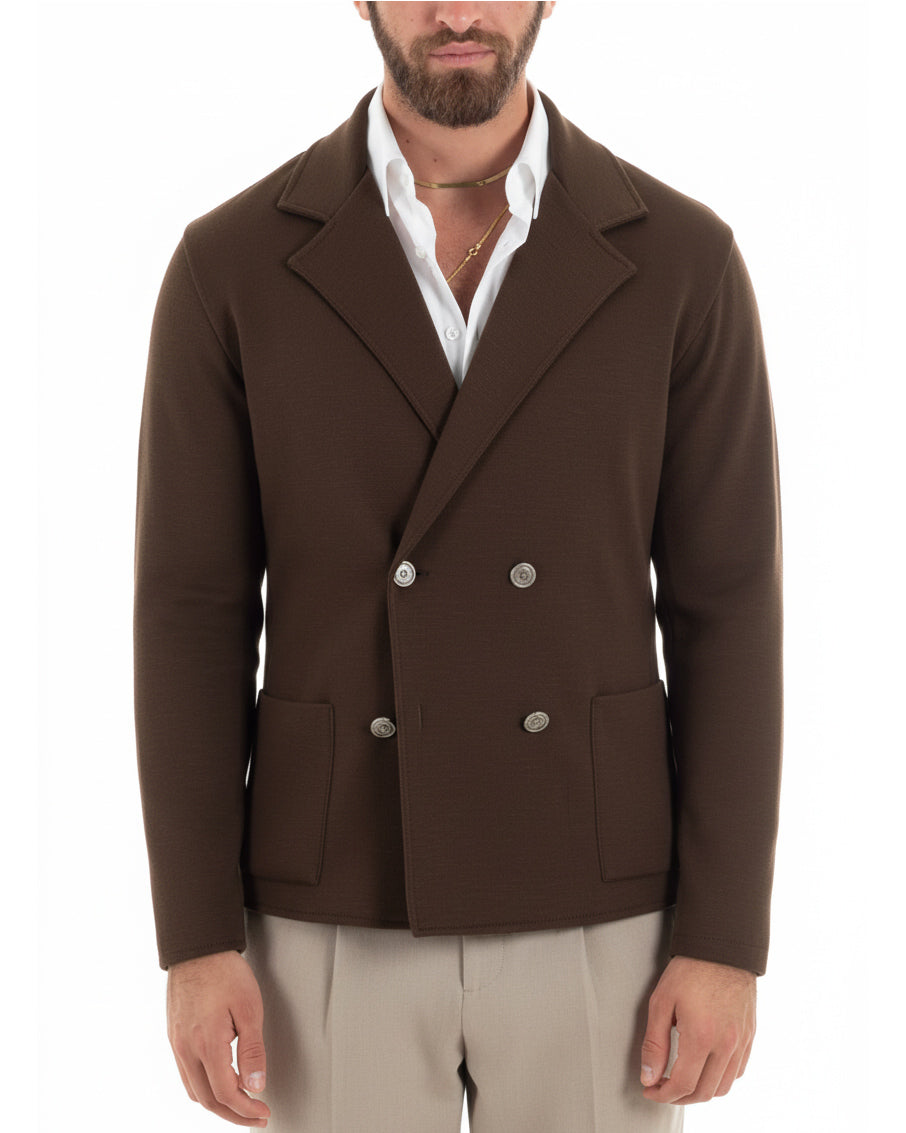 Cardigan uomo marrone doppiopetto con bottoni metallo regular fit