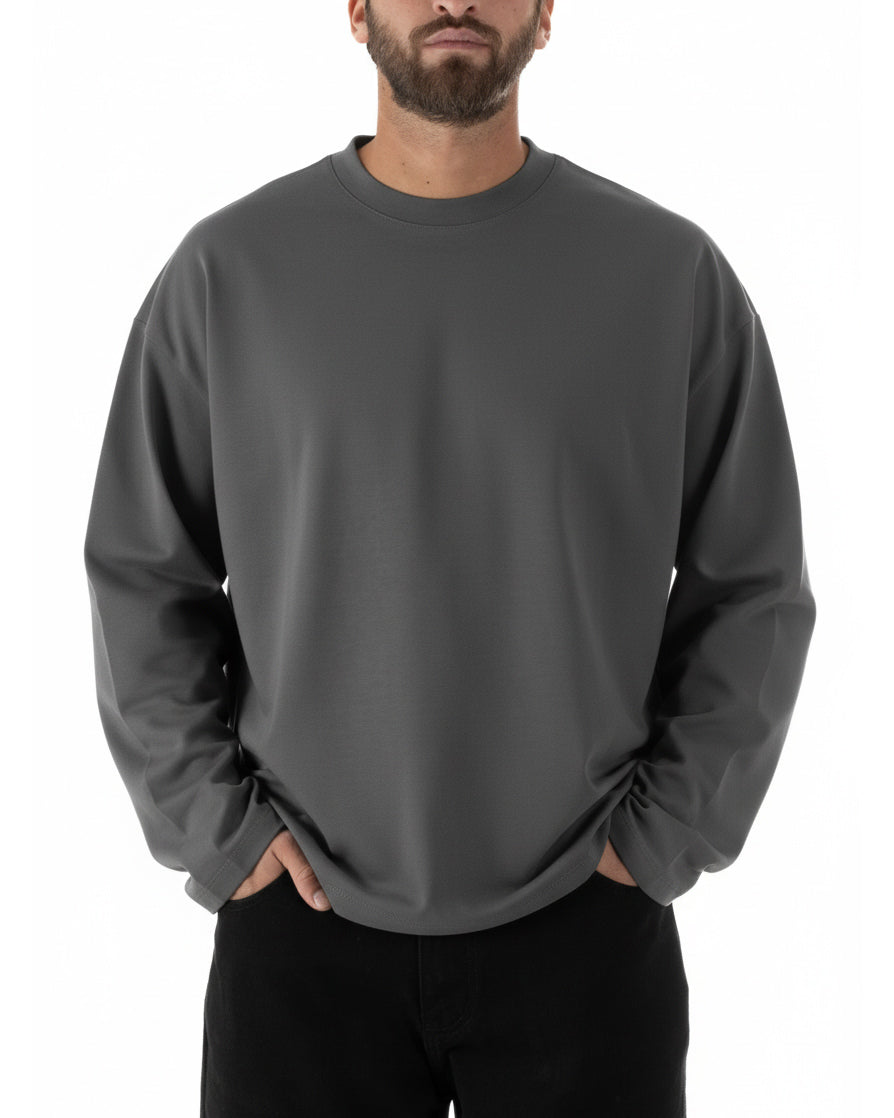Maglia uomo piombo girocollo maniche lunghe oversize 100% cotone casual