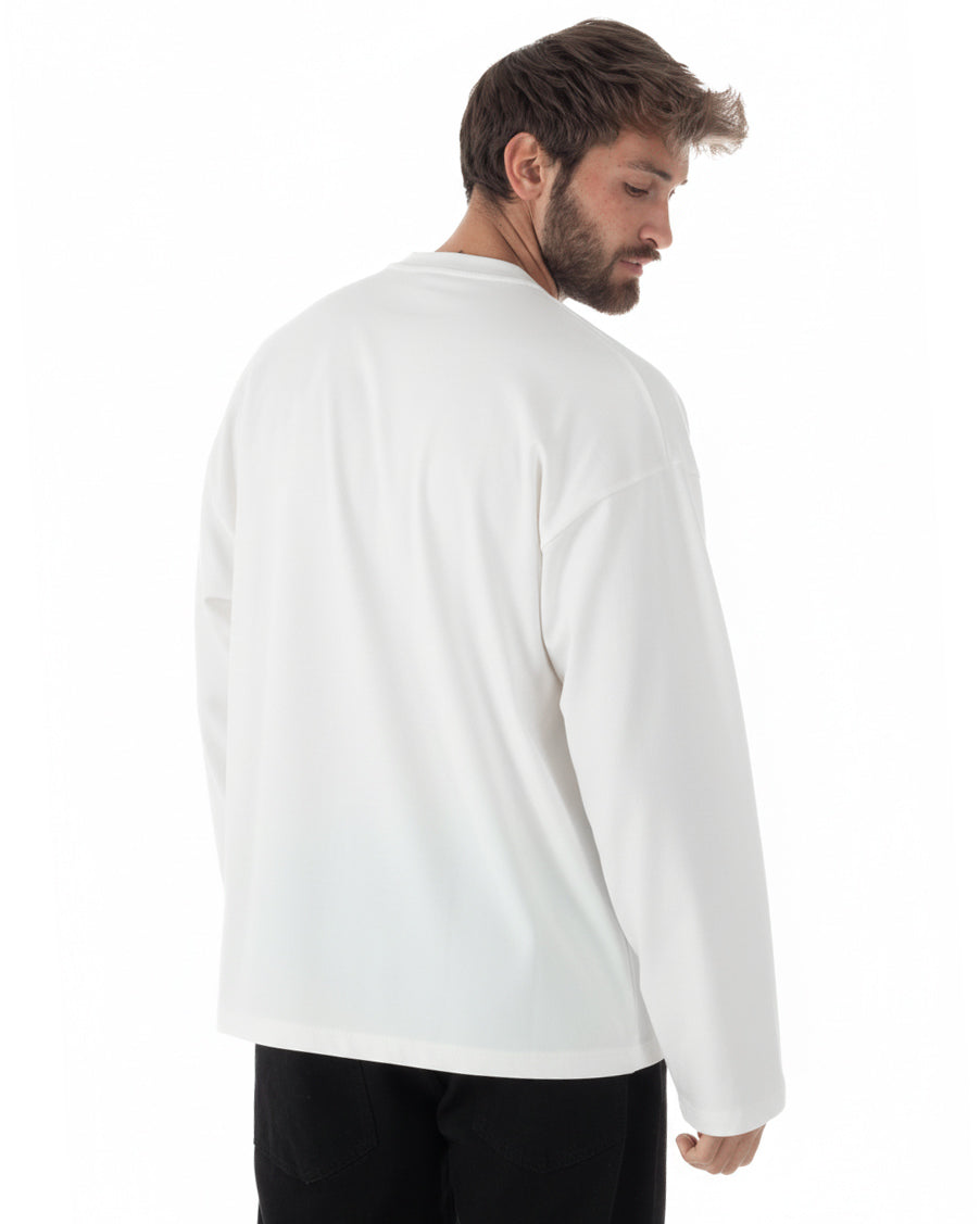 Vista posteriore maglia uomo bianco girocollo long sleeve oversize cotone