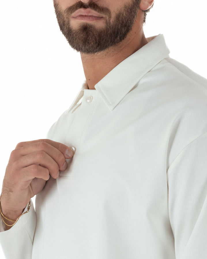 Dettaglio colletto classico placchetta 2 bottoni polo bianco oversize uom
