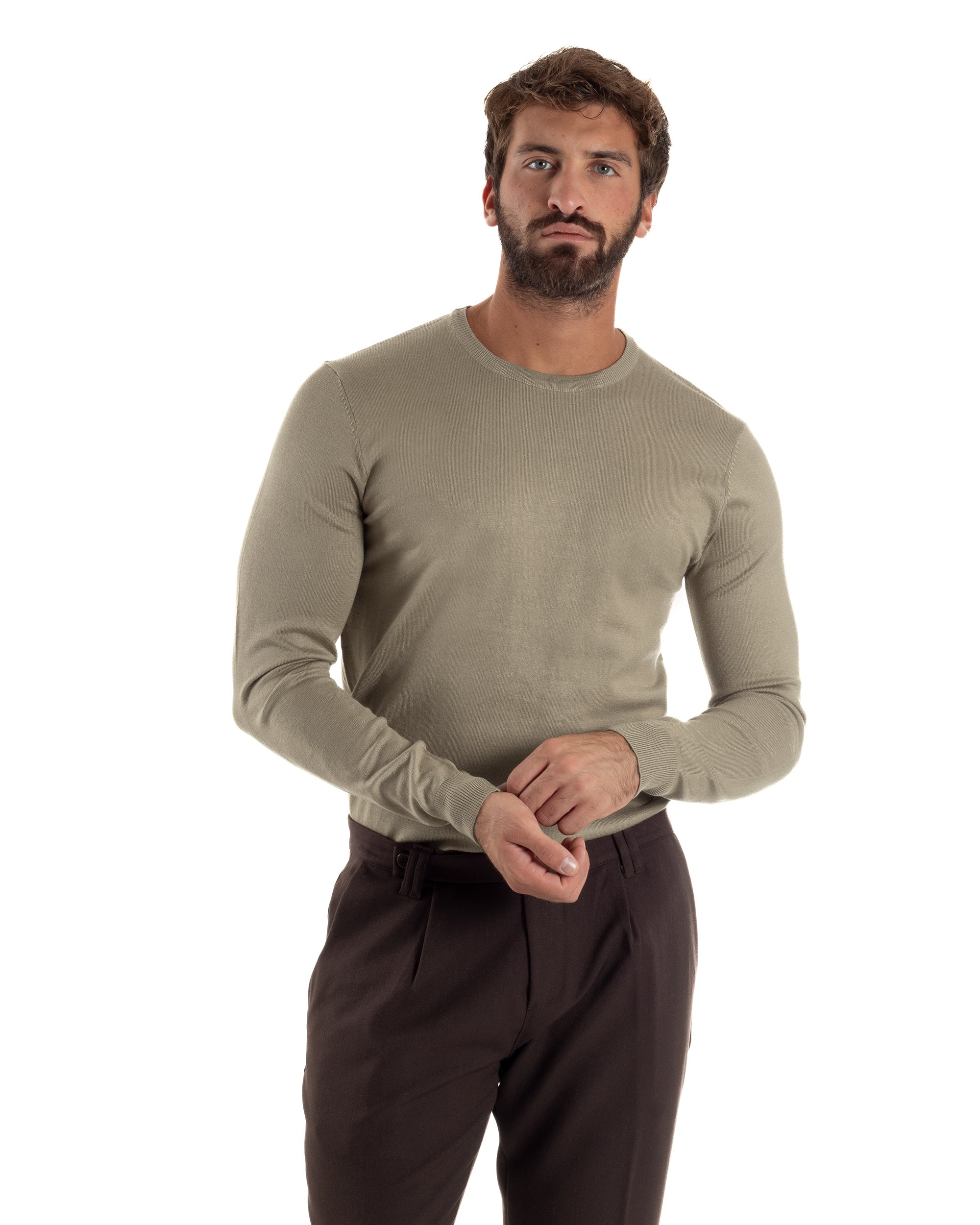 Maglioncino uomo girocollo maglia rasata basic tortora M3100A