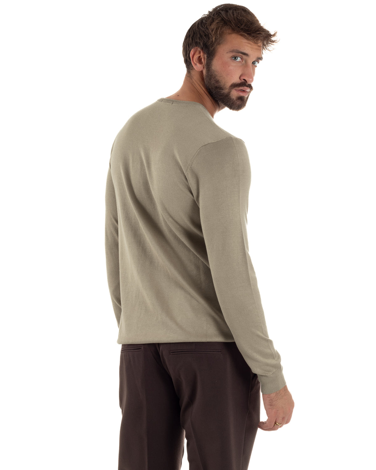 Maglioncino uomo girocollo maglia rasata basic tortora M3100A