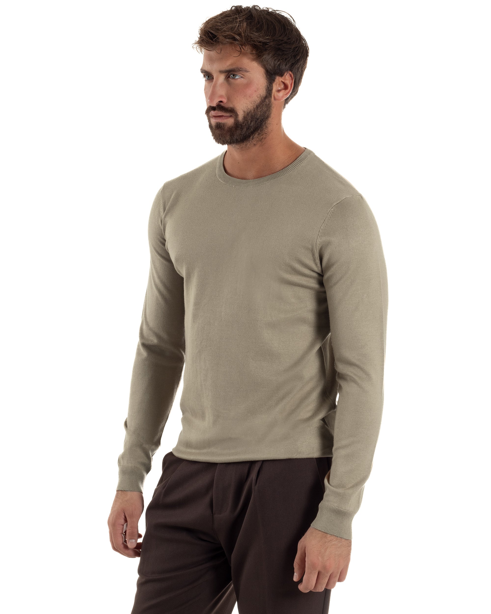 Maglioncino uomo girocollo maglia rasata basic tortora M3100A
