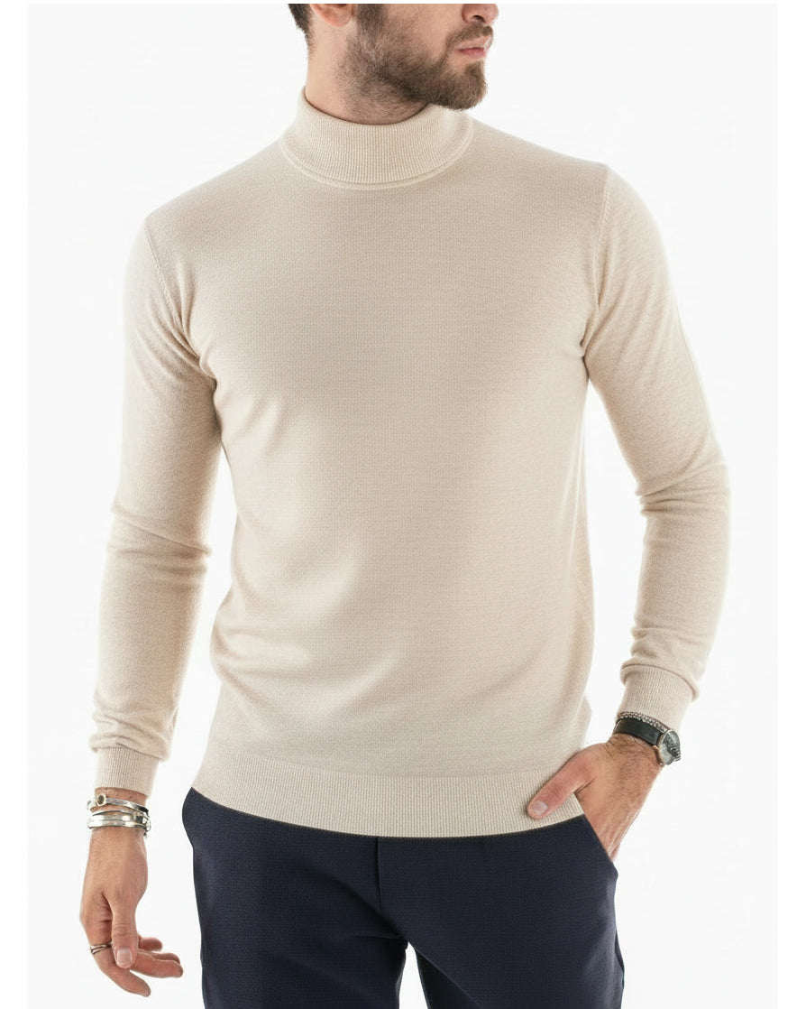 Maglioncino uomo maglia mezzo collo sottogiacca beige melangiato M3102A