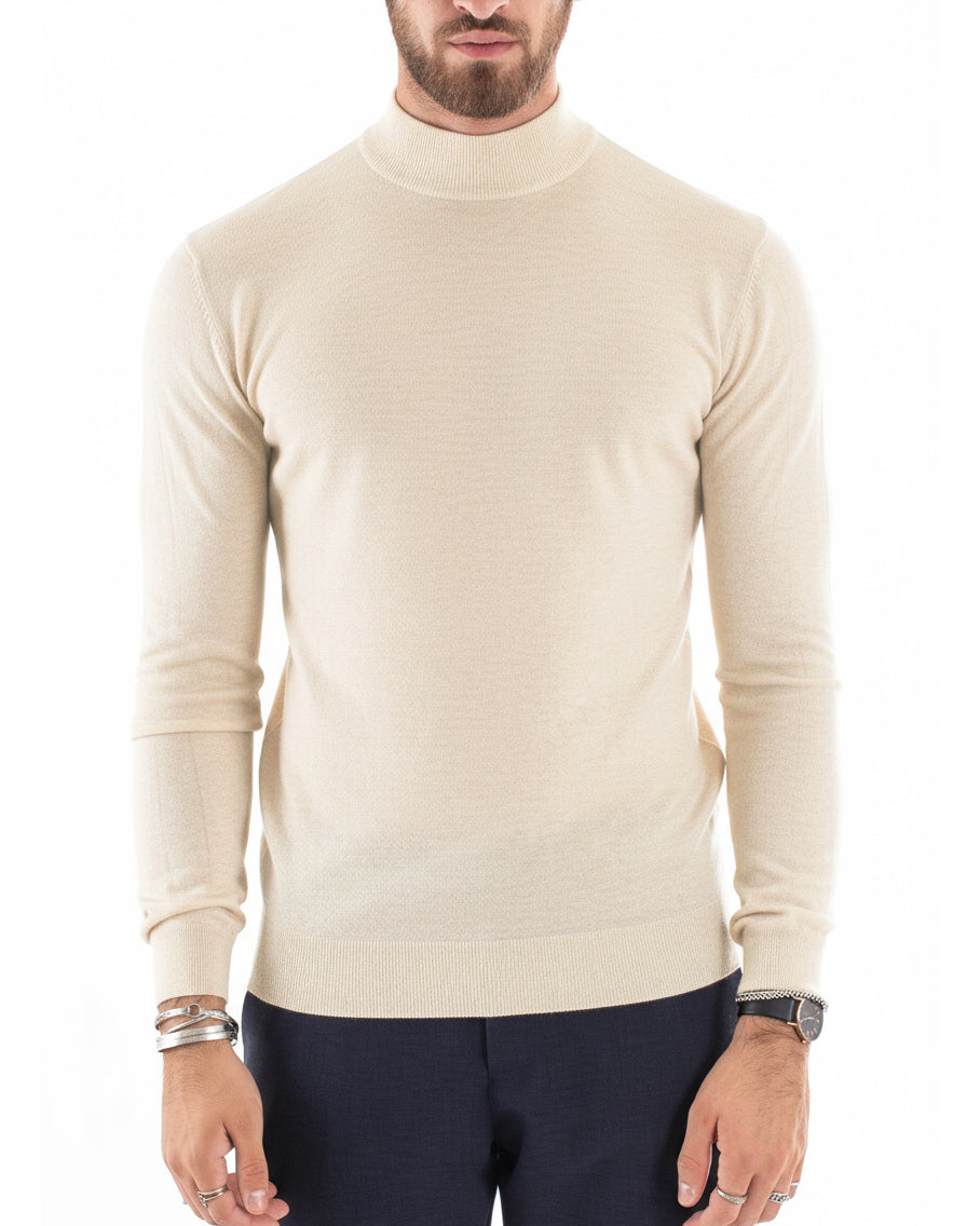 Maglioncino uomo maglia mezzo collo sottogiacca beige melangiato M3102A
