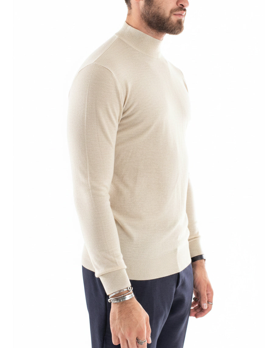 Maglioncino uomo maglia mezzo collo sottogiacca beige melangiato M3102A