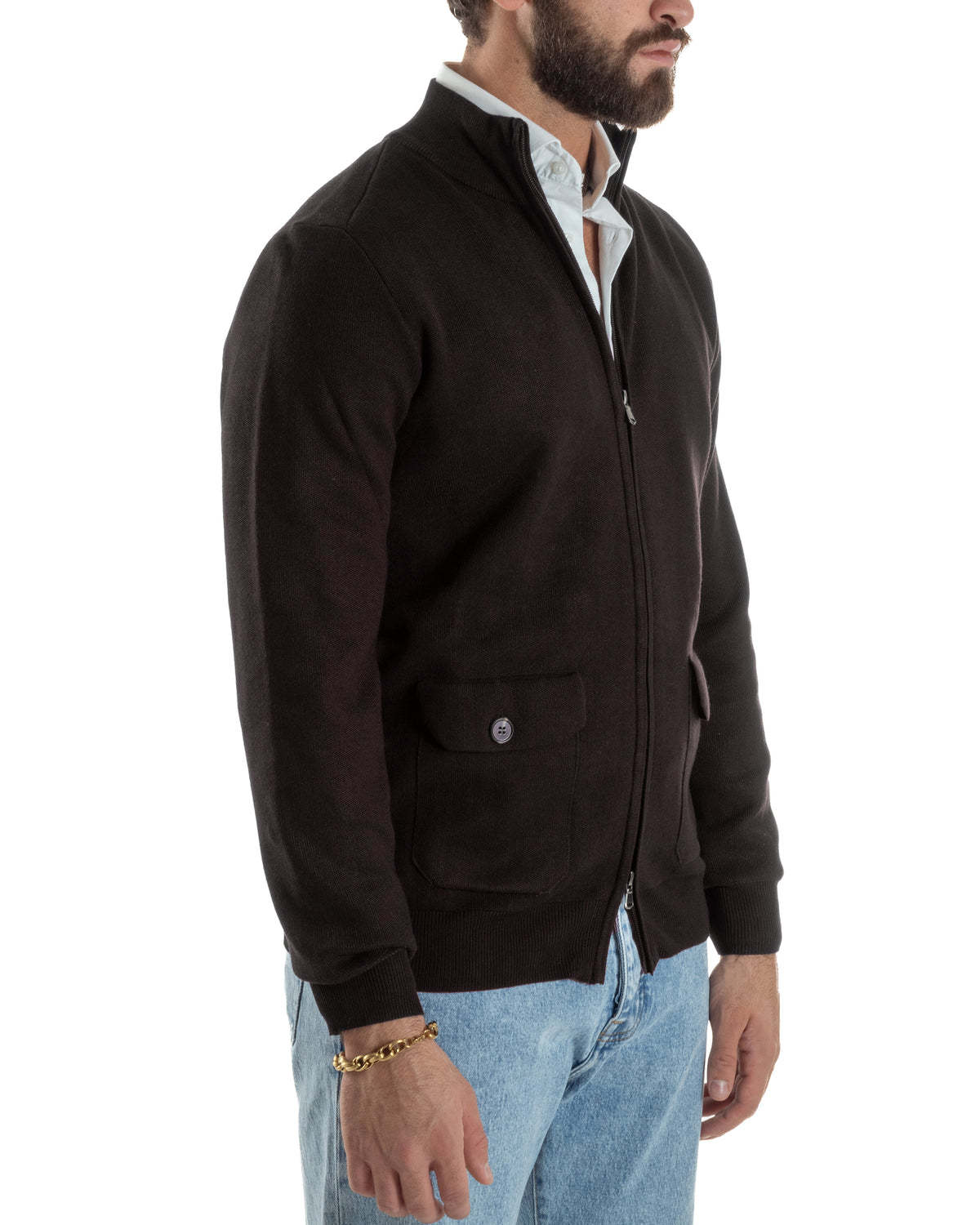 Cardigan uomo ciacca comoda calda maglioncino con collo zip marrone GIOSAL-M3103A