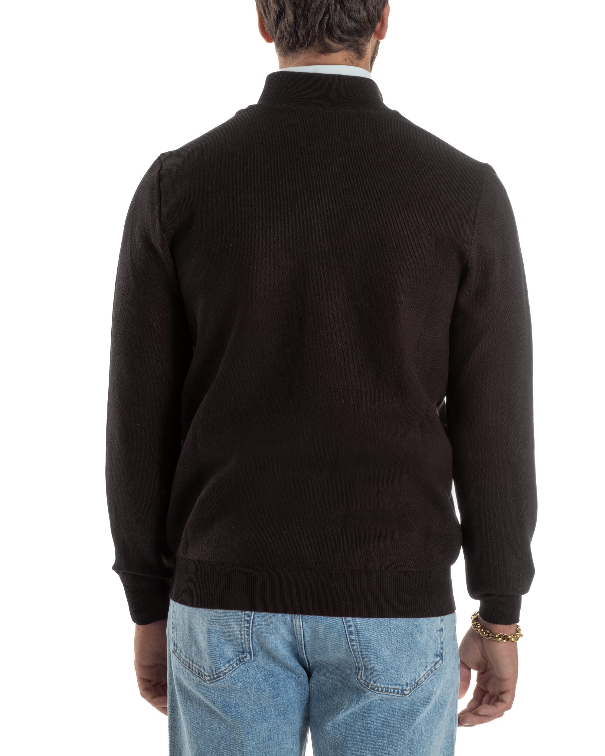 Cardigan uomo ciacca comoda calda maglioncino con collo zip marrone GIOSAL-M3103A