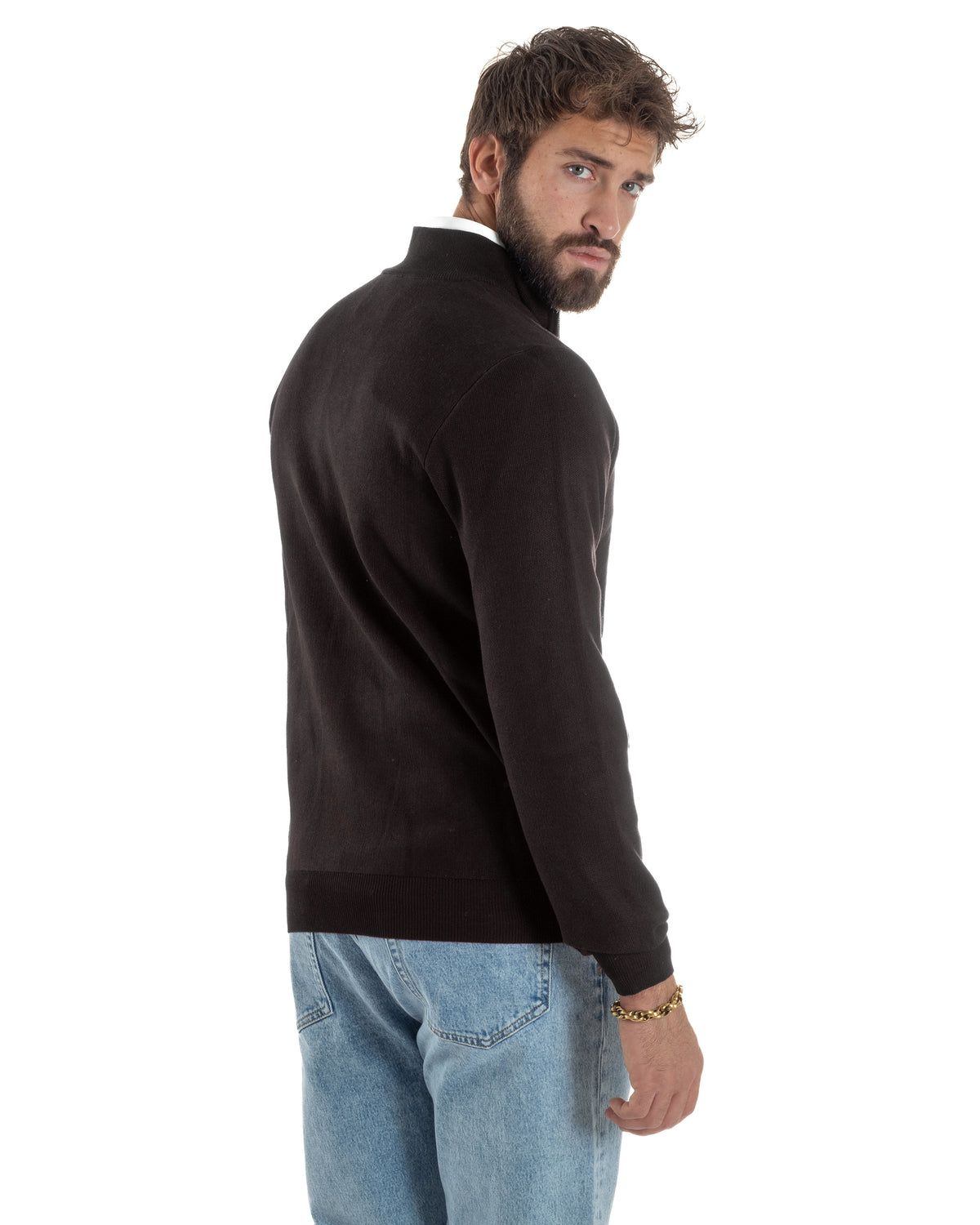 Cardigan uomo ciacca comoda calda maglioncino con collo zip marrone GIOSAL-M3103A