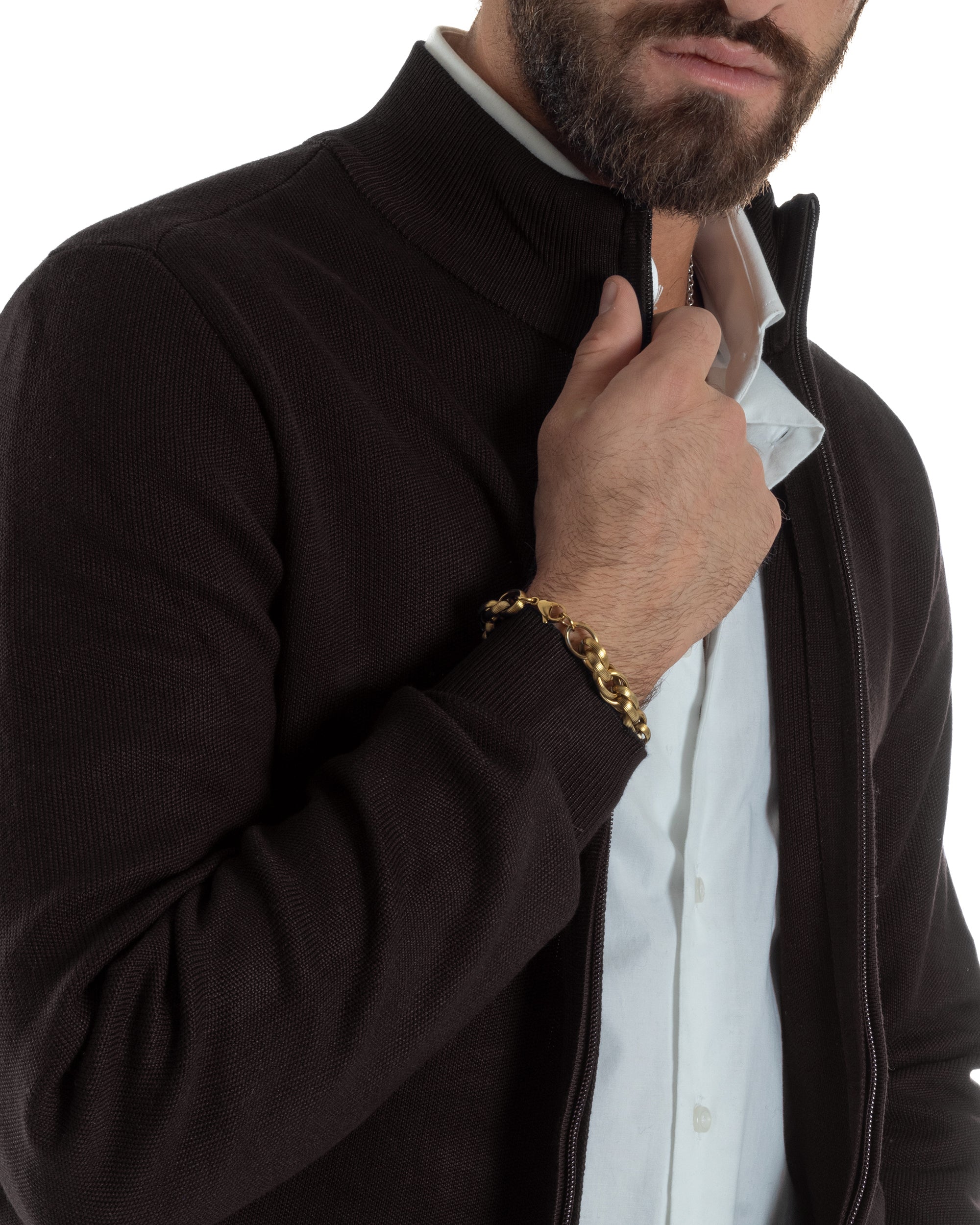 Cardigan uomo ciacca comoda calda maglioncino con collo zip marrone GIOSAL-M3103A