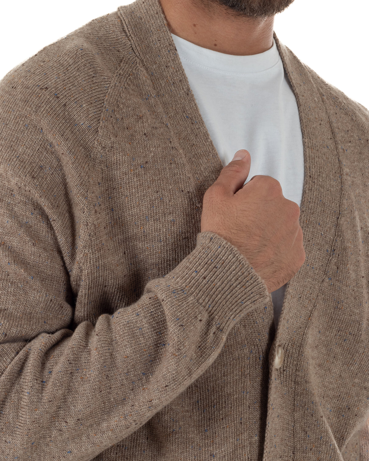 Cardigan uomo filo scollo v maglia giacca bottoni beige BlackSunday-M3106A