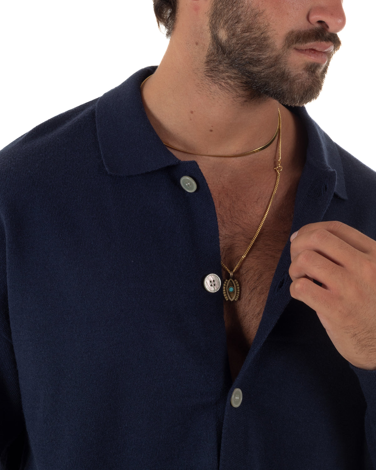 Cardigan uomo con bottoni maglione con colletto polo blu GIOSAL-M3109A