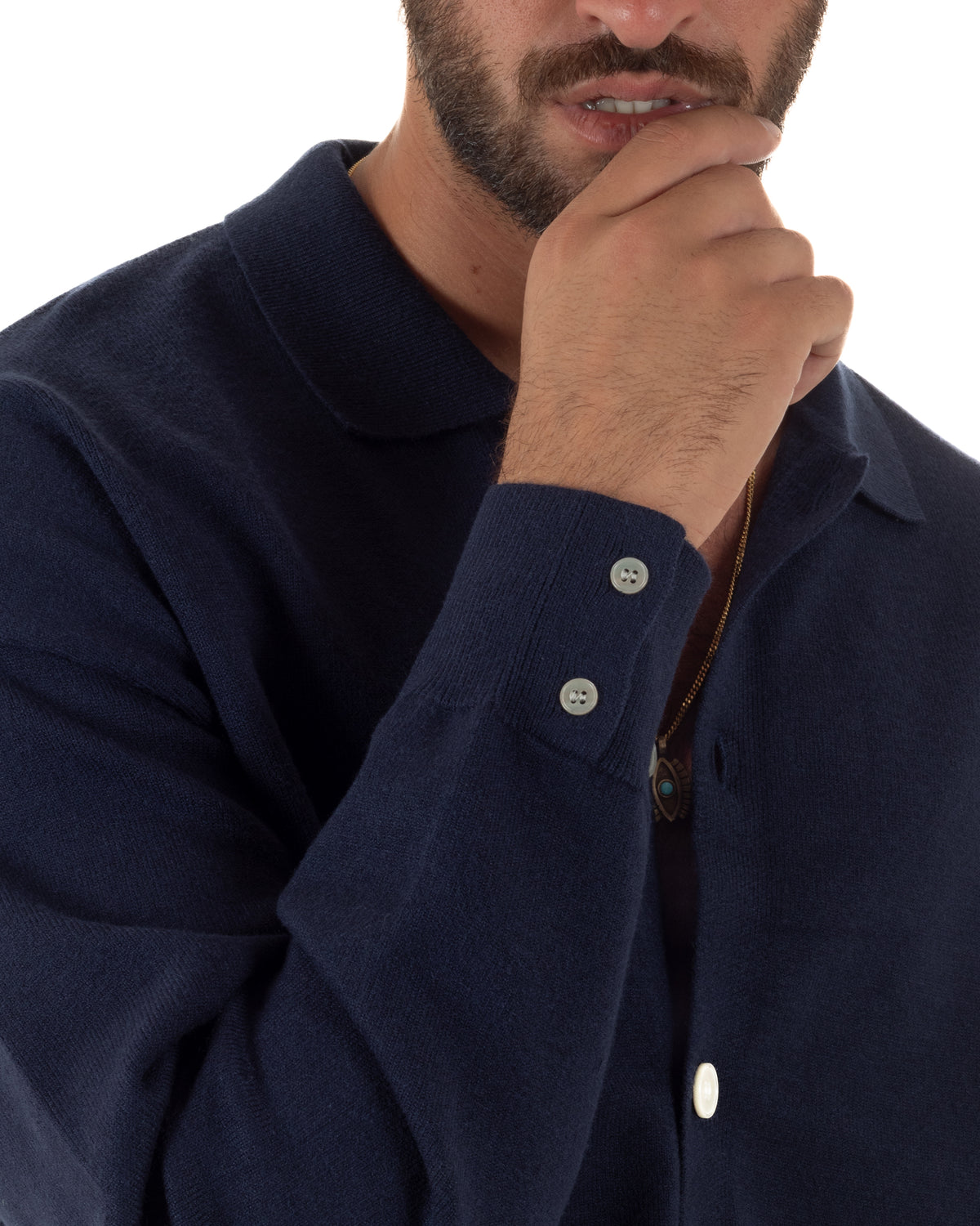 Cardigan uomo con bottoni maglione con colletto polo blu GIOSAL-M3109A