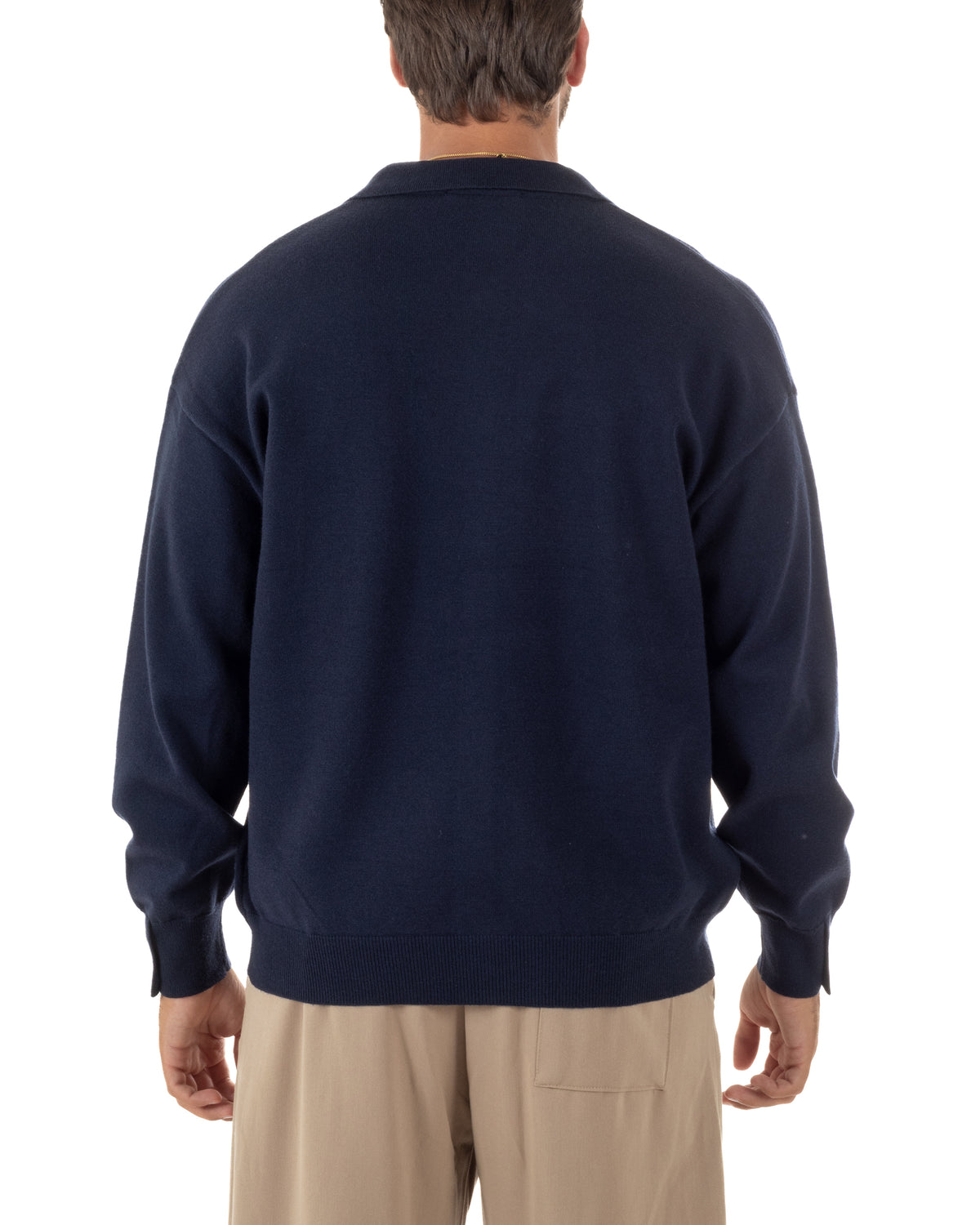 Cardigan uomo con bottoni maglione con colletto polo blu GIOSAL-M3109A